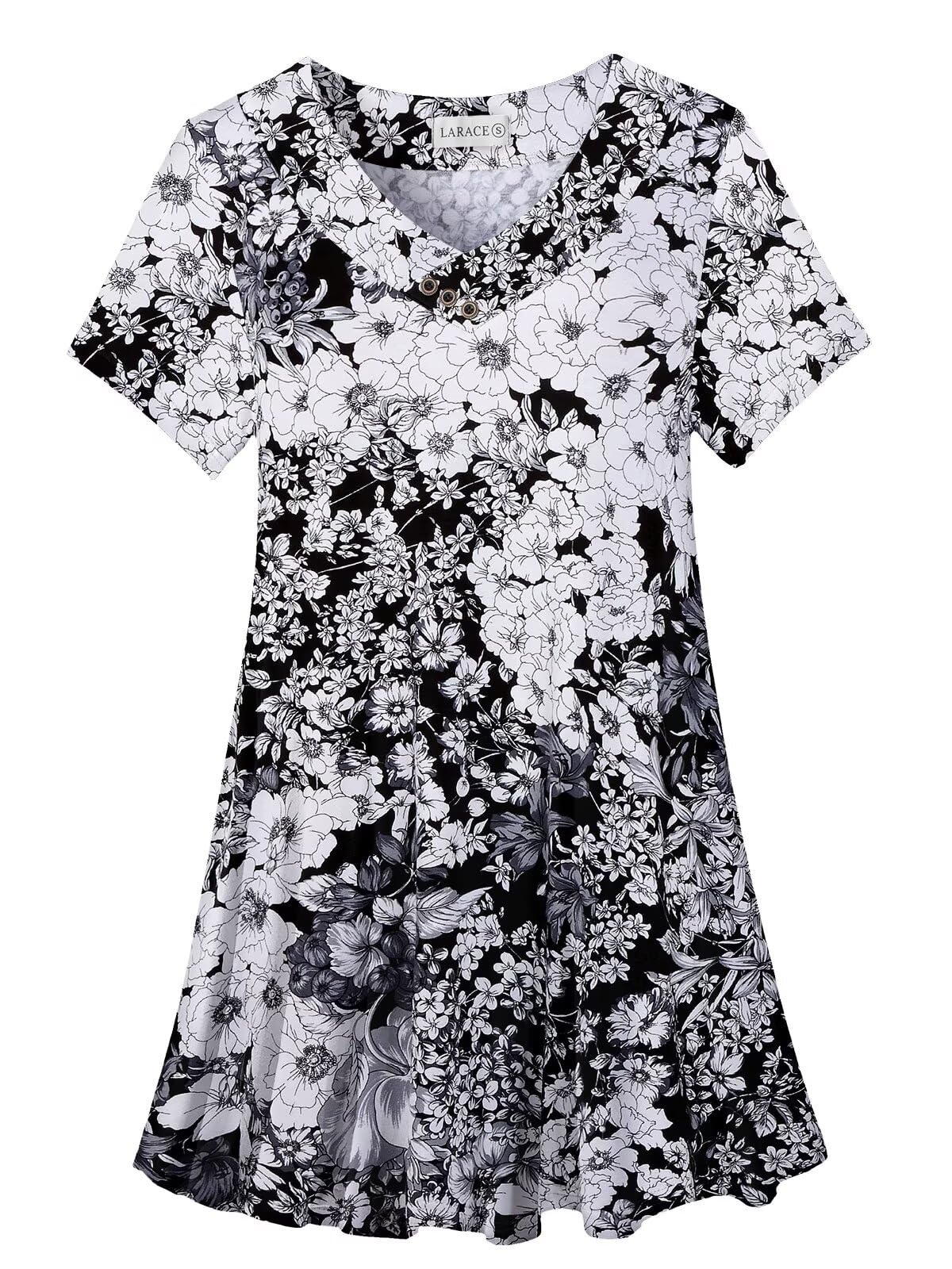 LARACE Plus Size Tops for Womens T Shirts Button Down Summer Clothes Short Sleeve Tunics Casual V Neck Blouses