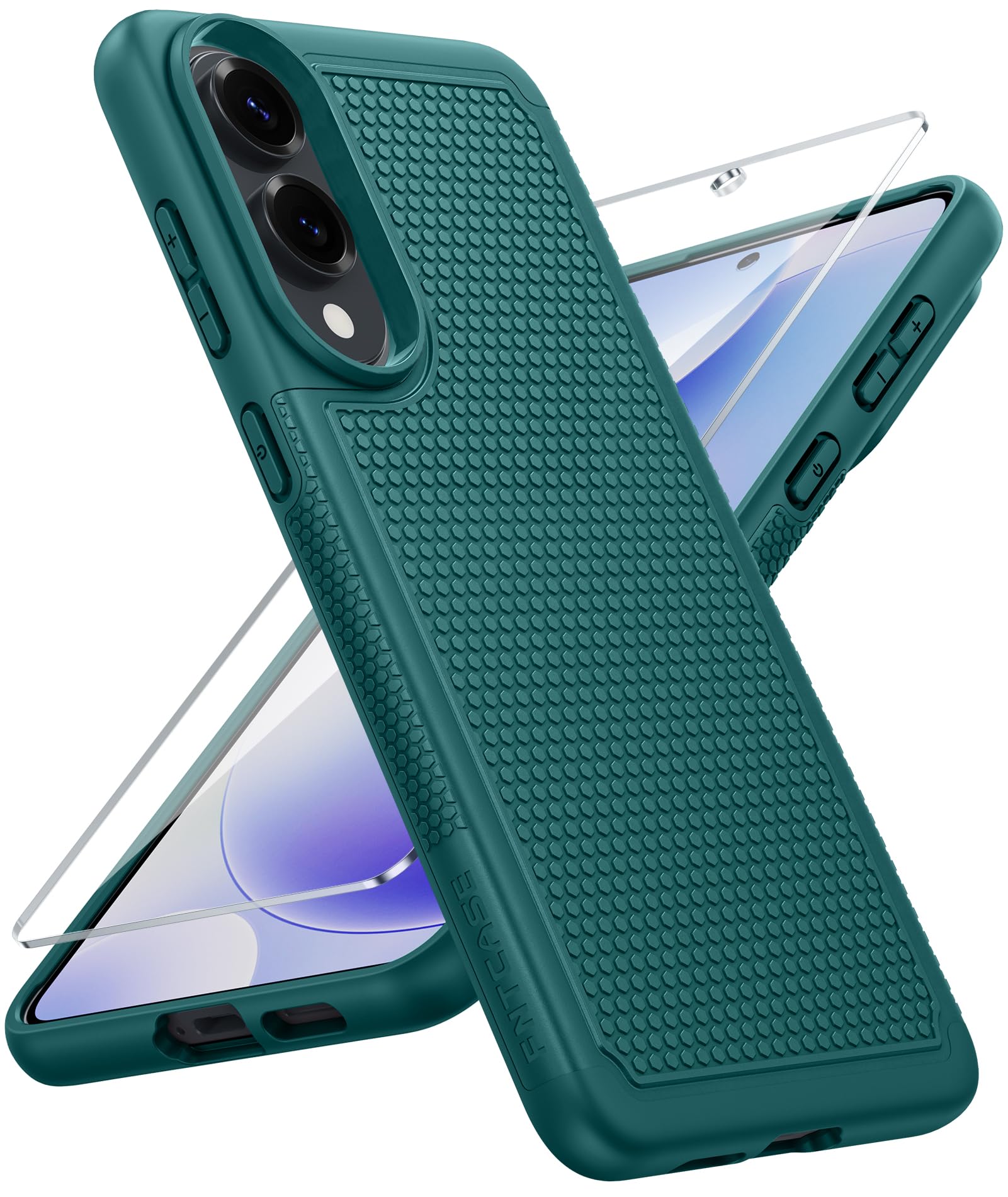 FNTCASE for Samsung Galaxy S25 Edge Phone Case: Dual Layer Non Slip Green | With Screen Protector, Shockproof Drop Protection, Matte Textured Protective Cell Phone Cover, for Daily Use, Green