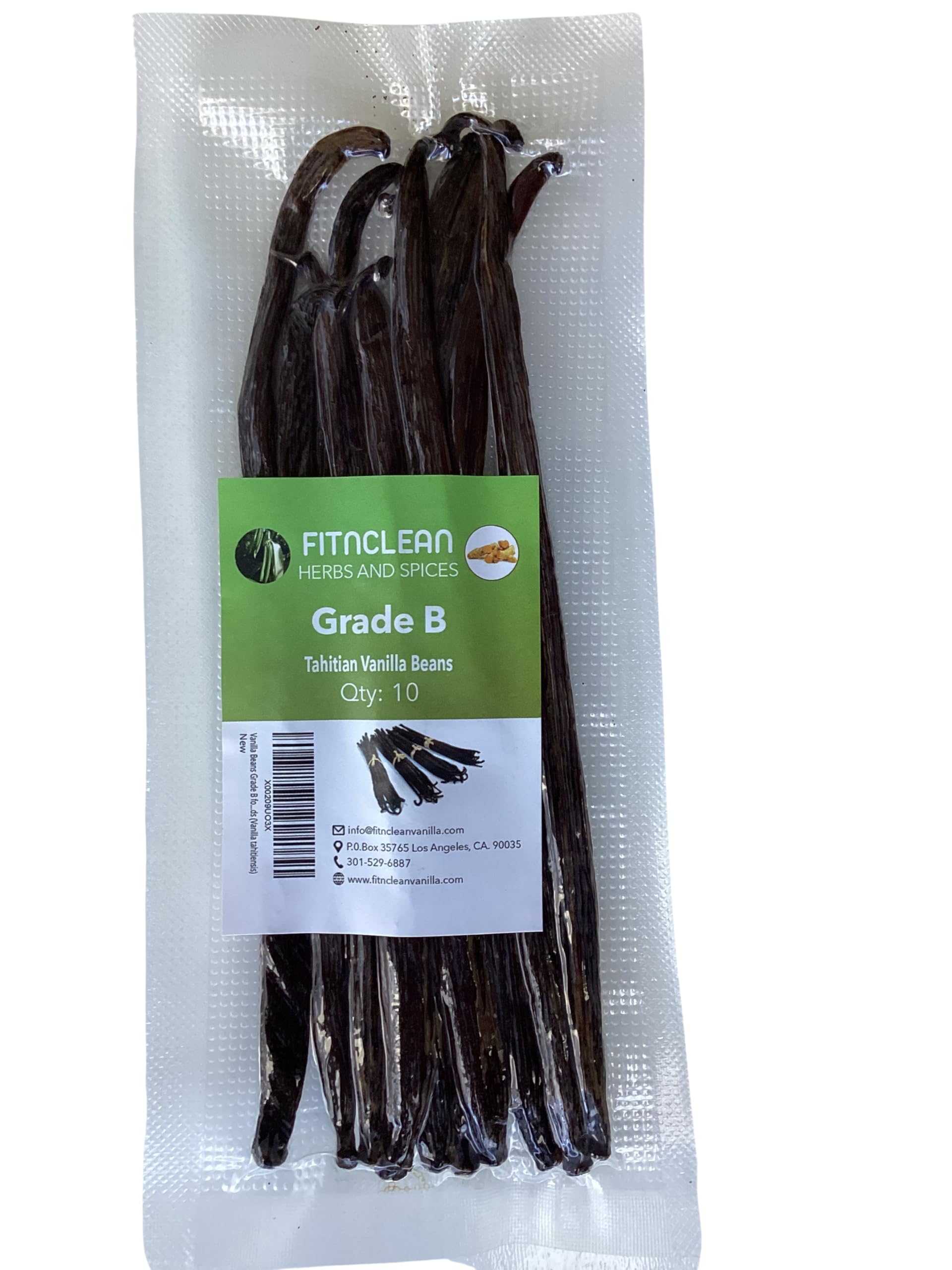10 Vanilla Beans Grade B Tahitiensis for extract, Cooking and Baking by FITNCLEAN VANILLA| Fresh 5"-7" NON-GMO Natural Raw Whole Pods