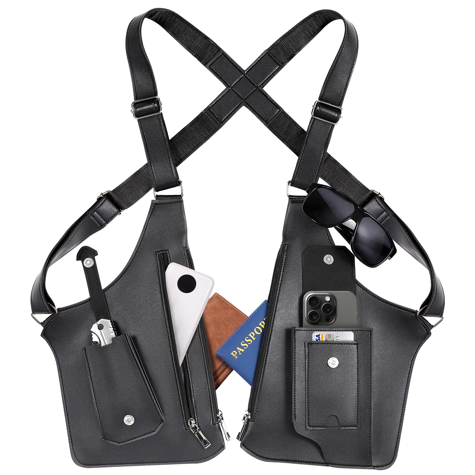 Große Doppel-Schulter-Achseltasche für Herren 2026, verbesserte Anti-Diebstahl-Unterarm-Holstertasche, Vintage-PU-Leder, verdeckte Umhängetasche, Handy-Tasche für Reisen, Outdoor, Radfahren, Arbeit