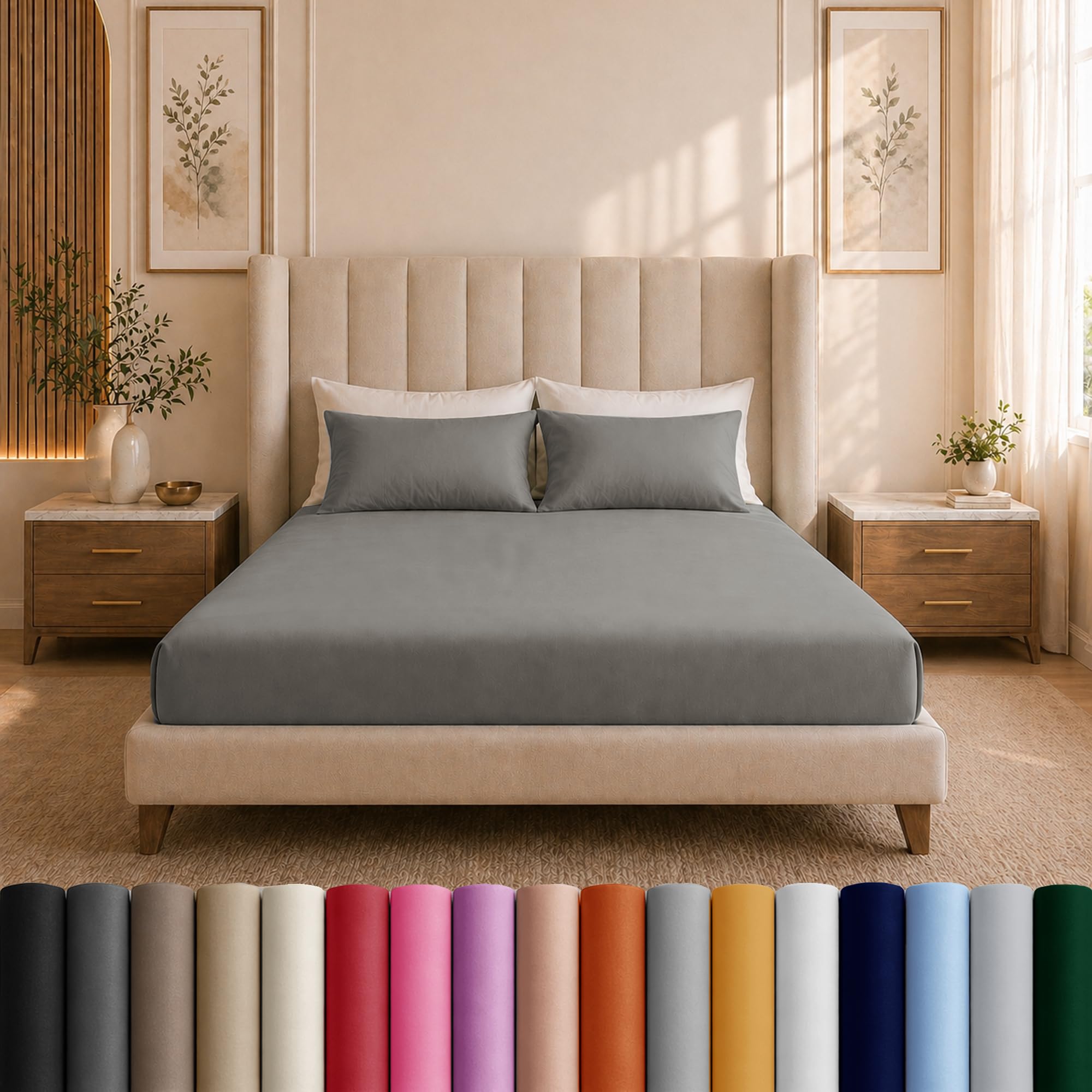 Moonlight Bedding Grey King Size Fitted Sheets - 25Cm Deep King Fitted Bed Sheets - Soft Brushed Fabric Shrinkage, Wrinkle Free And Fade Resistant Easy Care Bed Sheet (152 X 200 Cm)