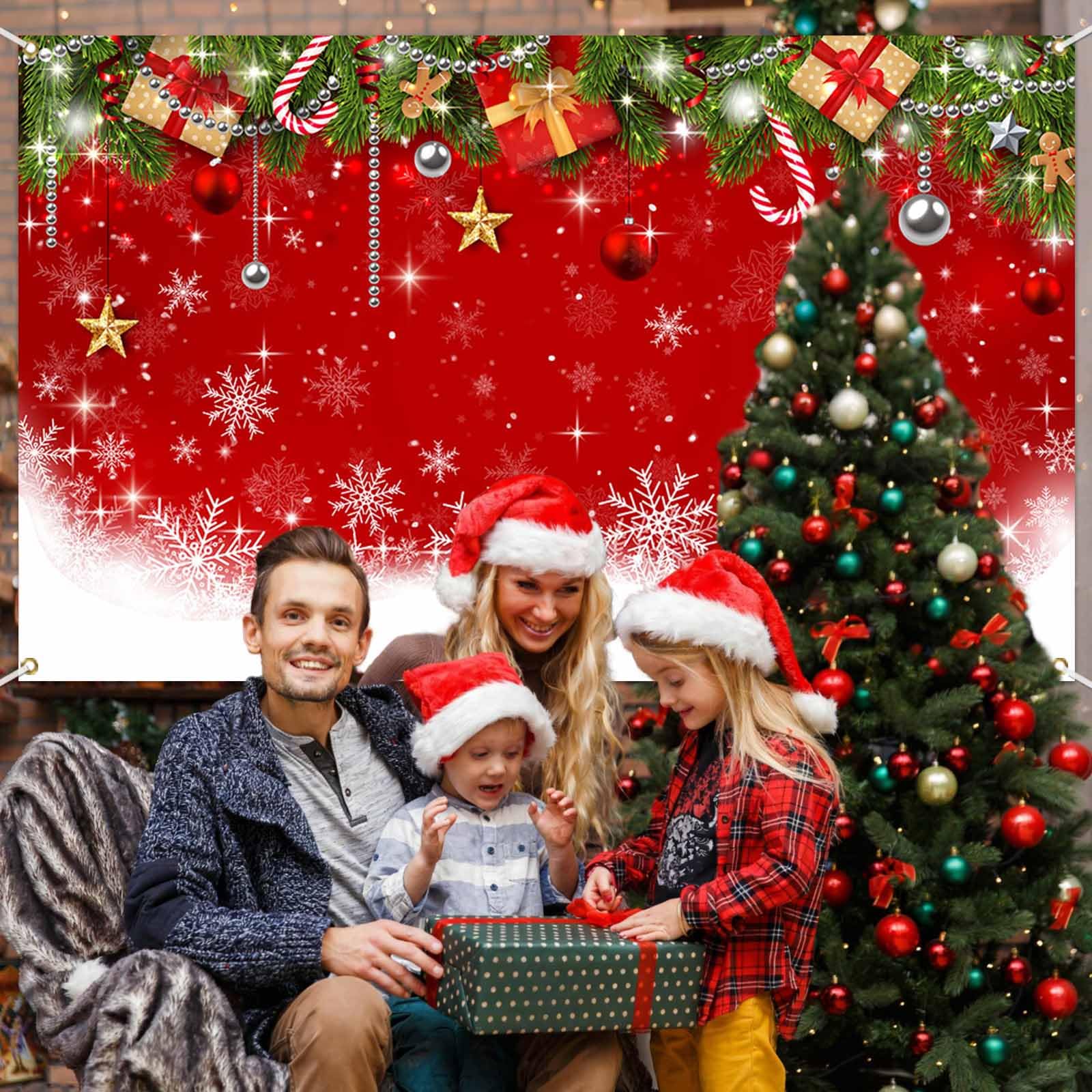 Avezano Christmas Backdrop Banner Red Christmas Snowflake Photography Background Decoration Family Winter Xmas Holiday Party Supplies Backdrop Photo Booth Props 70.8 x 43.3 Inch (180x110cm) - Image 2