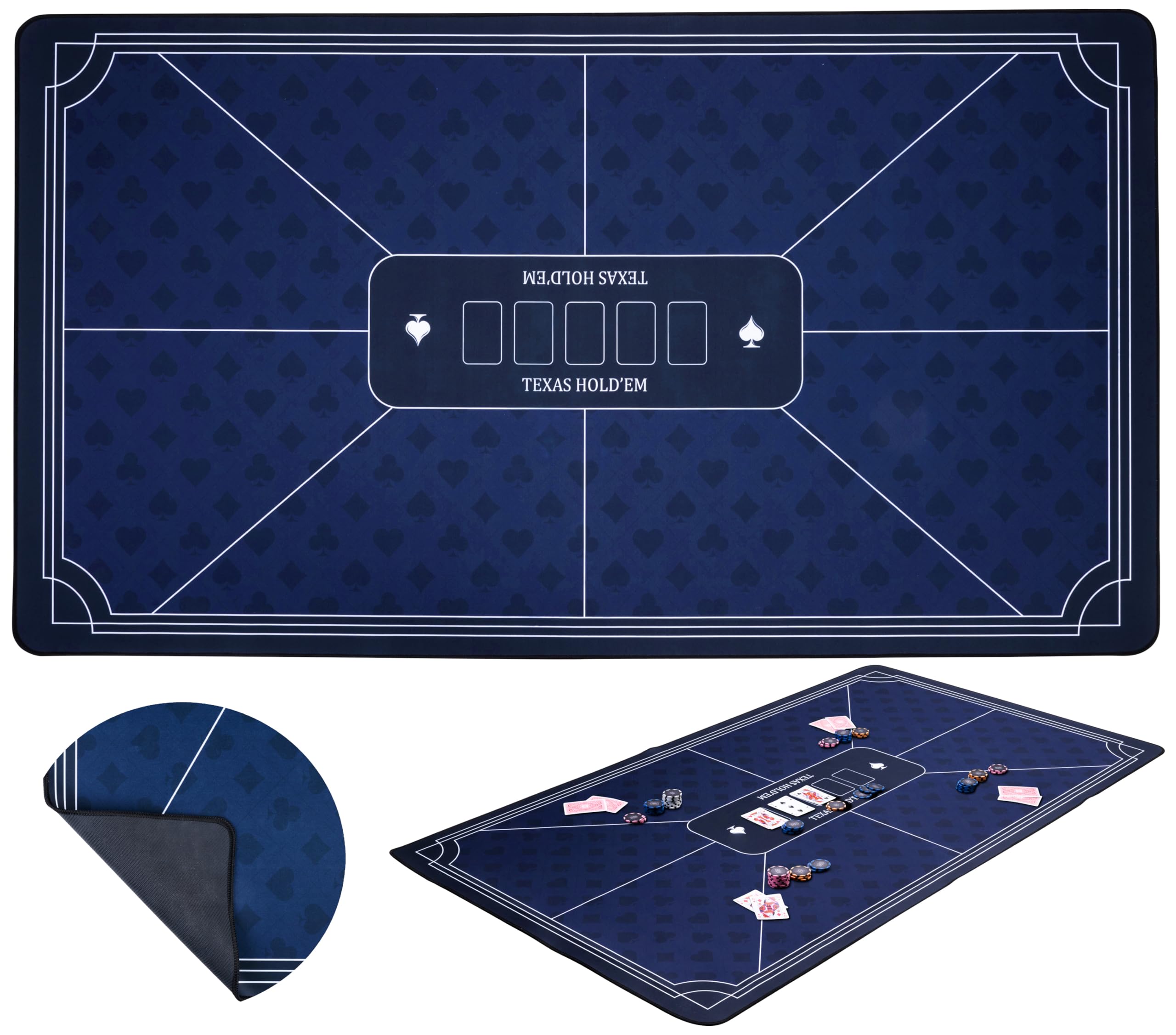 Engelhart - 320995 - Tappeto Da Poker Blu - Superficie Antiscivolo 140 Cm X 80 Cm, Spessore 3 Mm - Accessorio Per Gioco Da Casinò-image