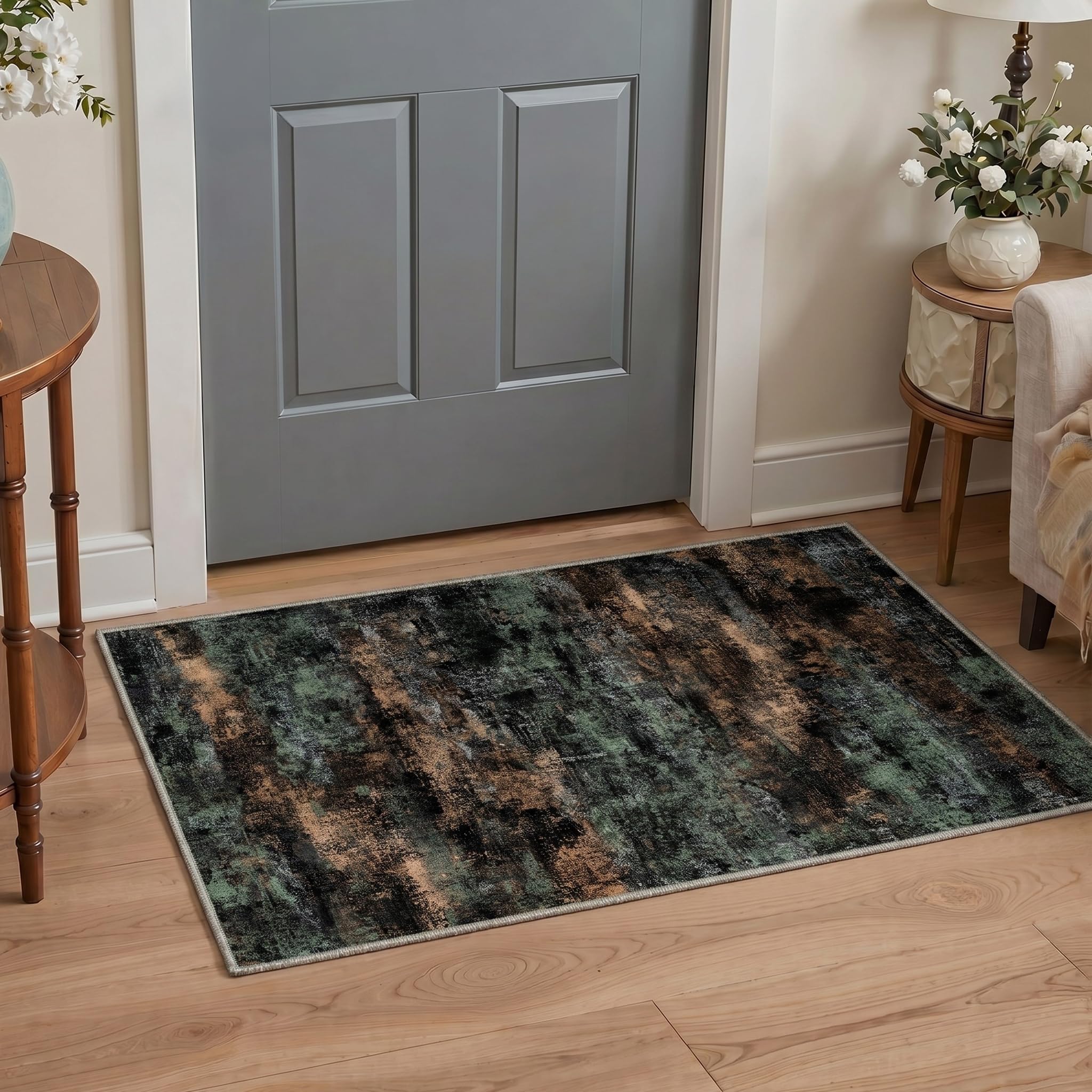 BEIMO 2x3 Area Rugs for Entryway, Black Green Washable Abstract Rug
