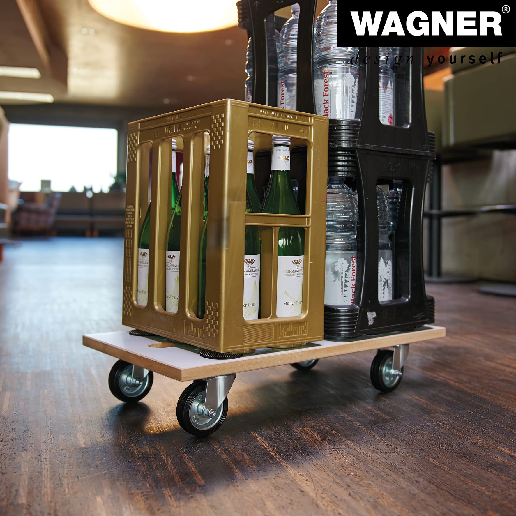 WAGNER Carrello da trasporto MM 1316 I 57,5 x 30 cm I ruote in gomma piena silenziose I cuscinetti antiscivolo I rivestimento speciale I portata 250 kg I facile da pulire I robusto - 20131601