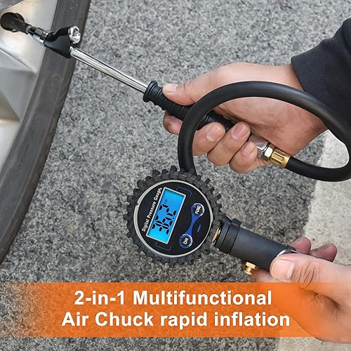 Miniatura 6 de SAFELIFE Portabrocas neumáticas de doble cabeza FNPT de pie recto de 14 pulgadas, portabrocas de inflado de neumáticos de alcance extendido de 9.4