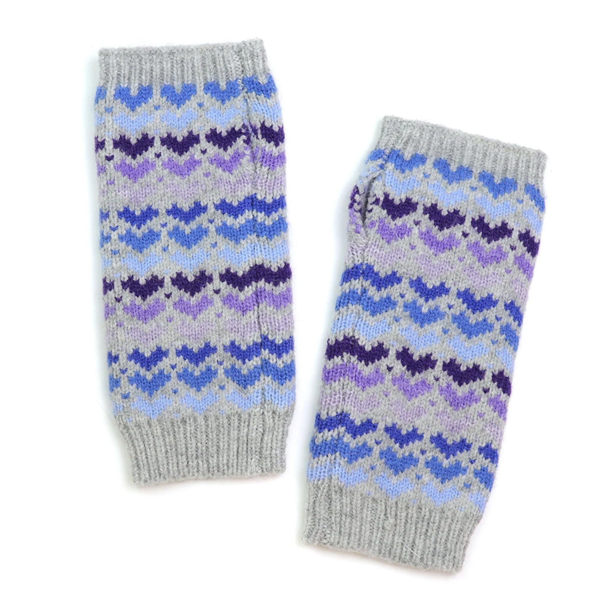 Pom Peace of Mind Ladies Grey & Blue Heart Knitted Wrist Warmers, Fingerless Wool Gloves for Warmth and Comfort in Cold Weather
