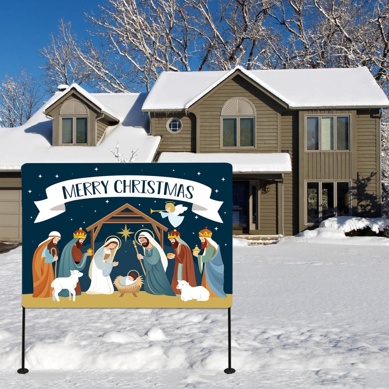 Teak Isle Joy Nativity Printed Yard Sign Outdoor Nativity Patio, Lawn & Garden