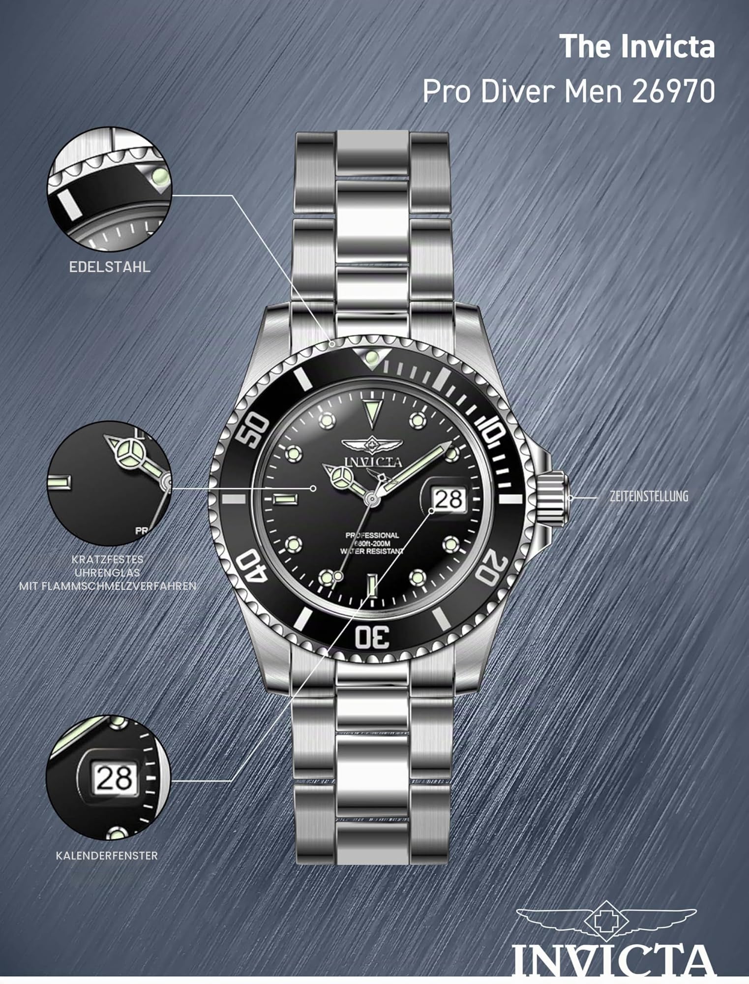 Invicta Pro Diver Edelstahl Herren Quarzuhrwerk - 40mm