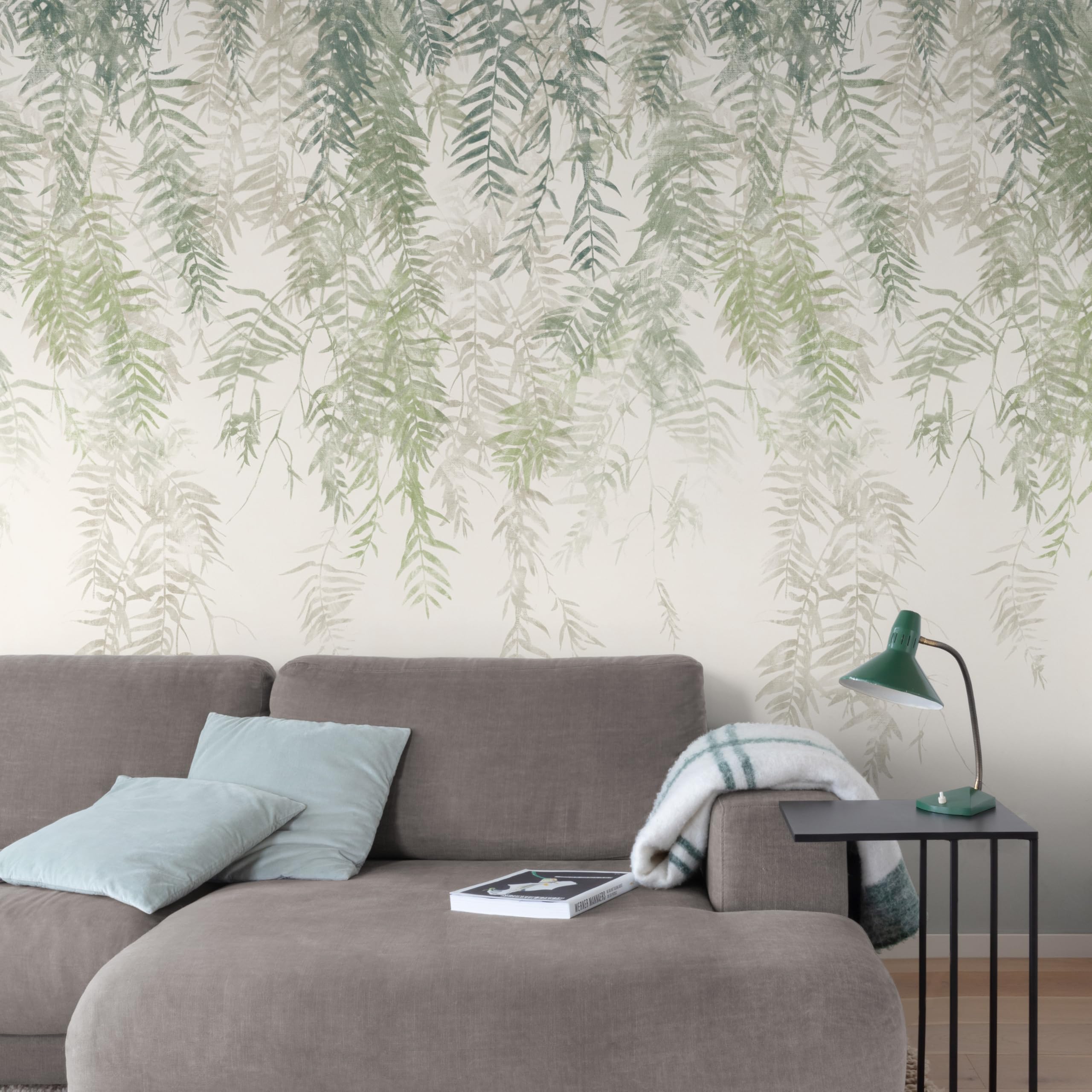 Grandeco Cascading Wisteria 3 Lane Repeatable Wallpaper Mural - Green