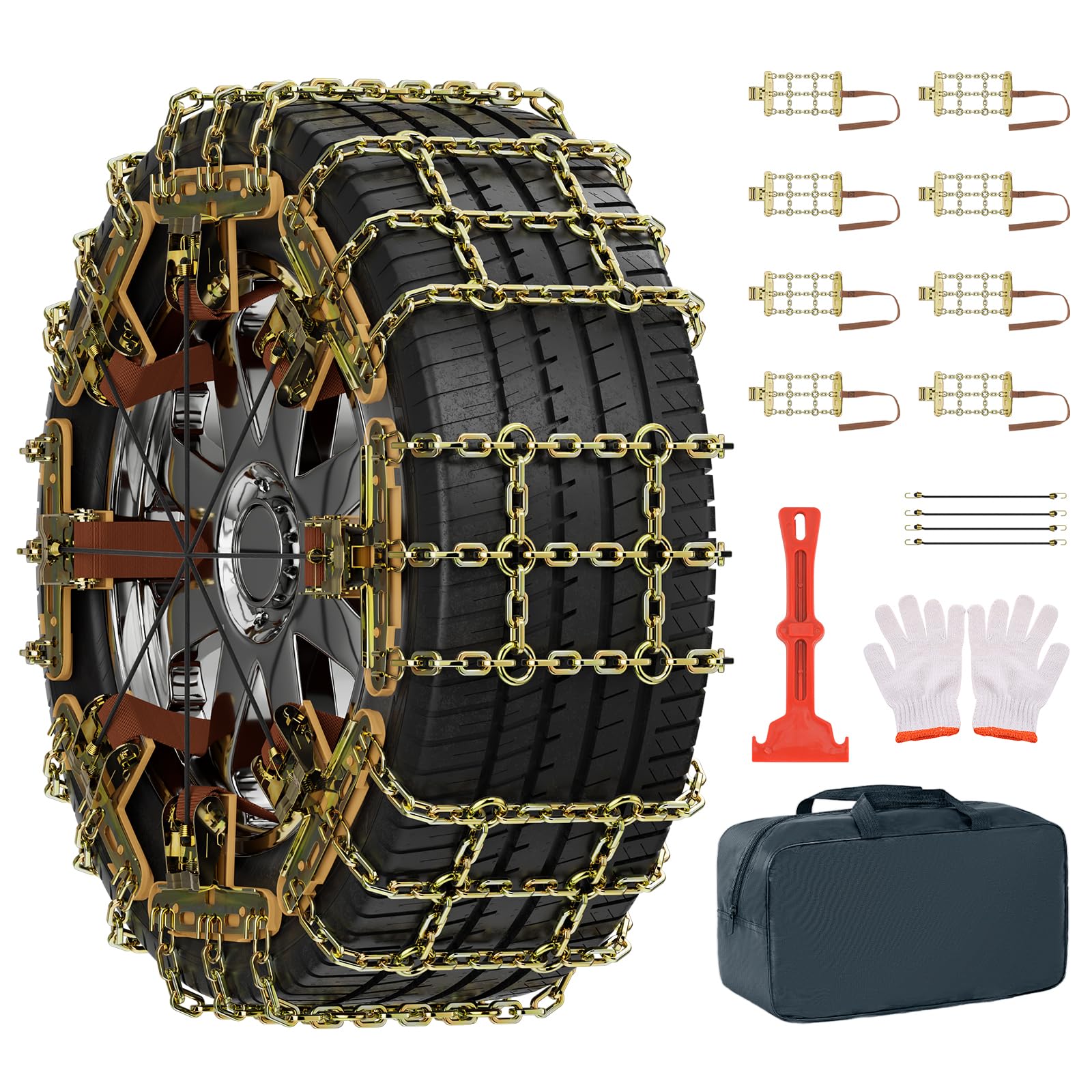 MOONCOOL Catene da Neve Universali 8 Pezzi 1 Set Montaggio Facile per Pneumatici 215-285 mm