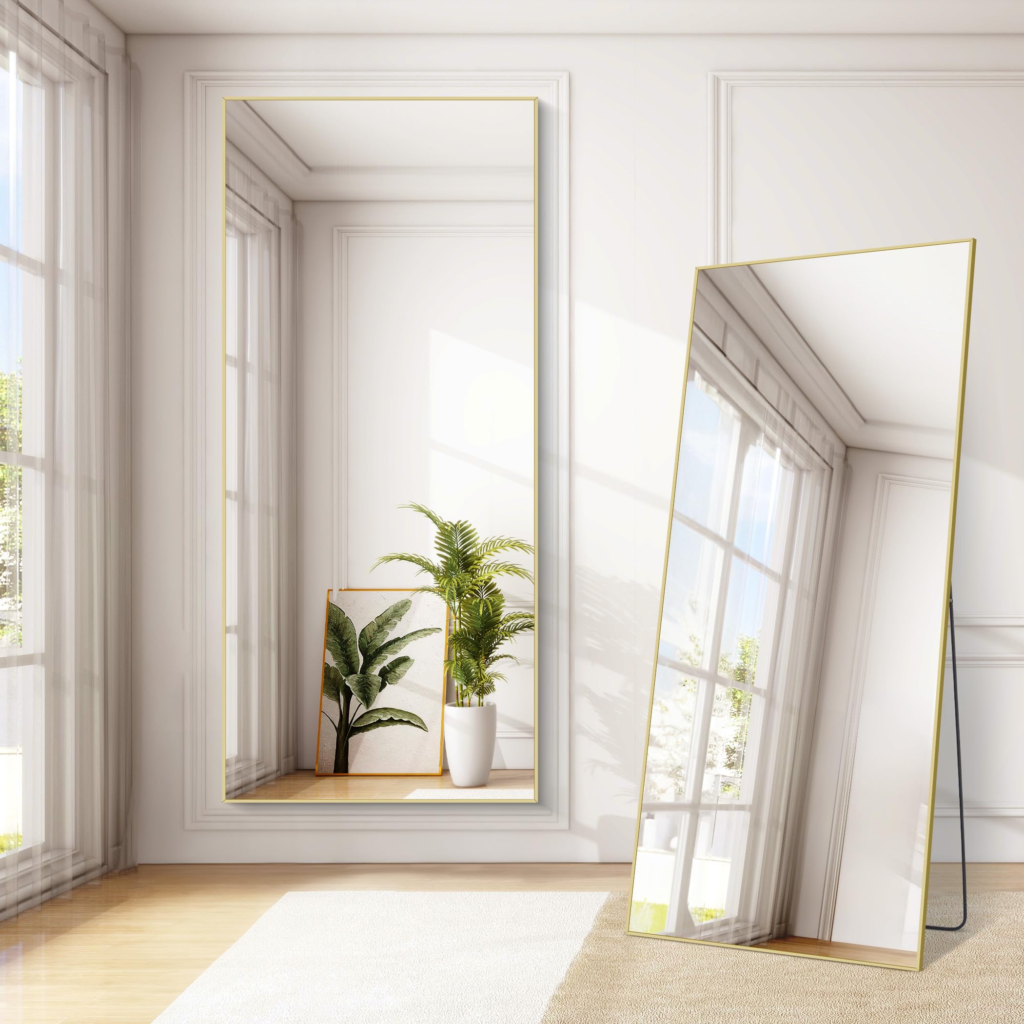 Specchio da Terra, 192 x 85 cm Specchio Rettangolare con Cornice in Alluminio Oro per Bagno, Camera da Letto, Ingresso e Corridoio