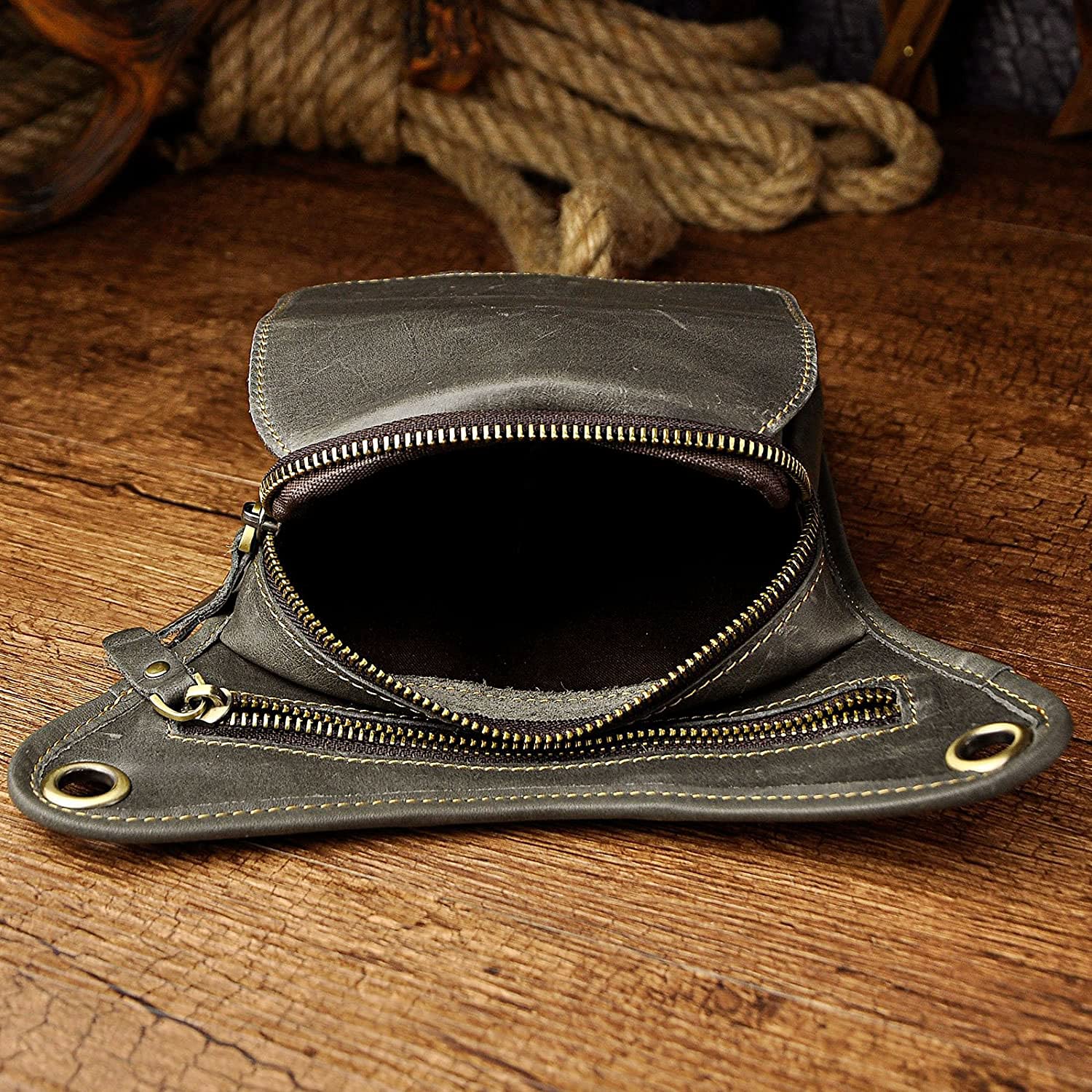 Le'aokuu Messager Sacs en Cuir Véritable Hommes Équitation Sac à bandoulière Sacs de la Ceinture Sports (211-1 A2 Gris)