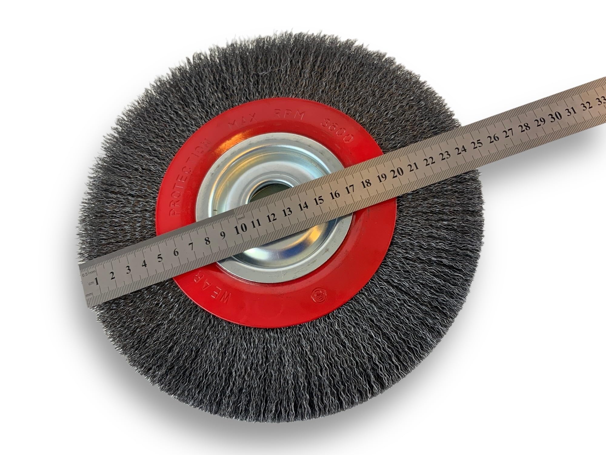 Brosse circulaire ACIER | Ø 250 mm | Epaisseur 3 rangs | Fil dur 0.30 mm ondulé | Alésage 32 mm + réducteur bague 25/22/20/16/12 mm | Touret meuleuse affûteuse ponceuse | Kibros 231253AT