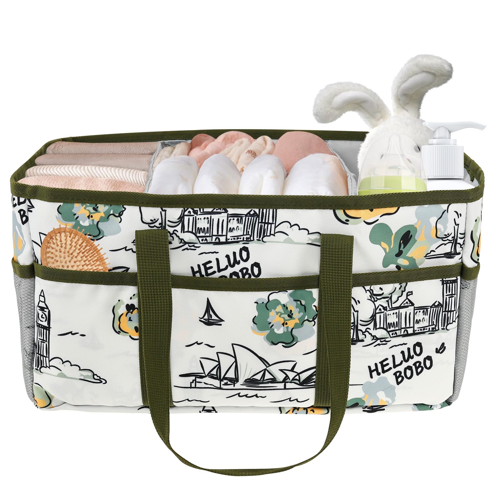 CBWERBB Baby Nappy Caddy Organiser,38x20x20cm Portable Diaper Caddy with Handles and Detachable Compartments,Washable Nursery Storage Basket Newborn Essentials,Baby Shower Gifts for Girls Boys