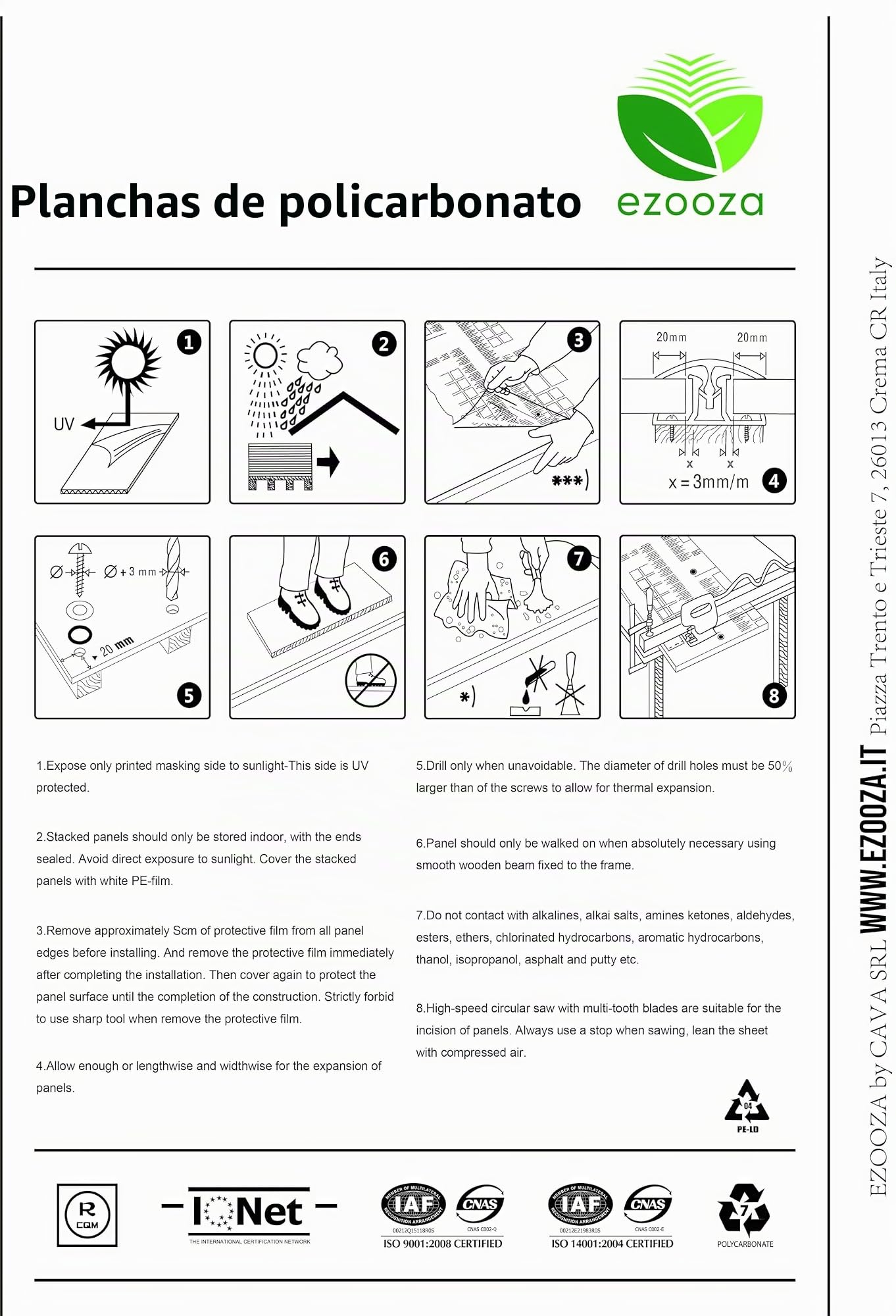 Juego de 10 láminas de policarbonato alveolar de 6 mm de grosor, formato A3, 29,7 x 42 cm, transparente