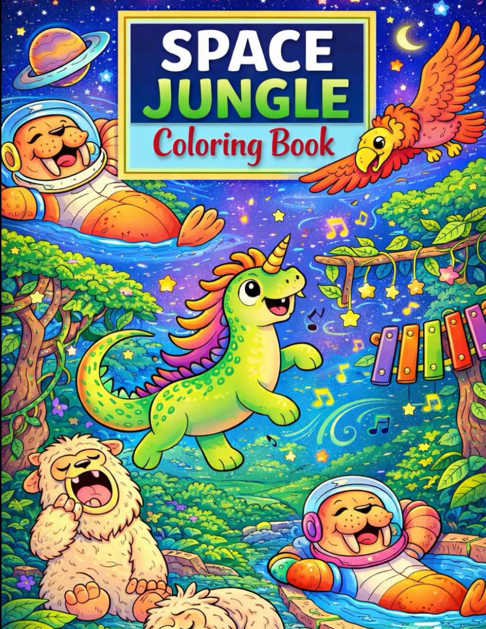 Space Jungle Coloring Book: A Fun And Magical Coloring Adventure With Cute Animals And Friendly Space Creatures For Kids Ages 4–8