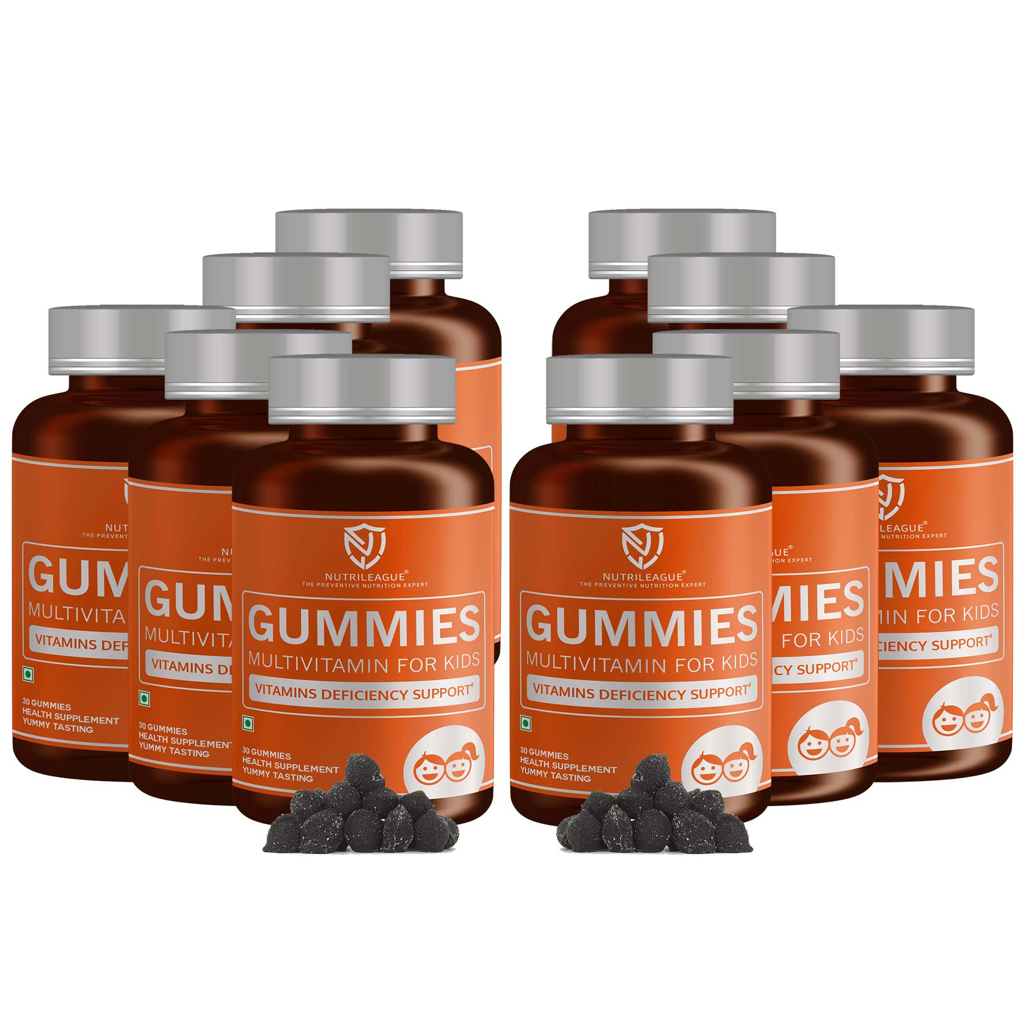 Multivitamin for Kids Gummies with Vitamin B complex, A, E & Minerals | 30 Gummies | Happy & Healthy Multivitamin Gummies For Tinny Tummies (Nutrileague Now in India) (Pack Of 10)