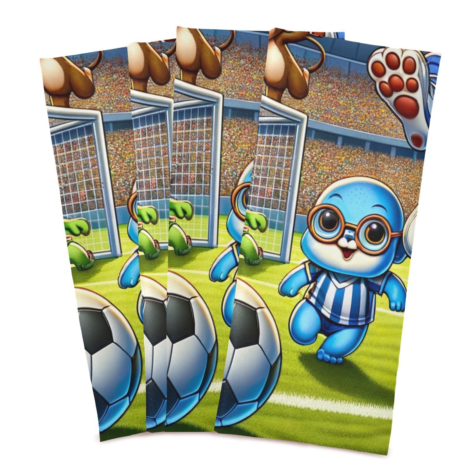 ODAWA Cute Animals Playing Football Dish Towels Soft Reusable Cleaning Bar and Tea Towels DishCloths for Kitchen, Set of 4