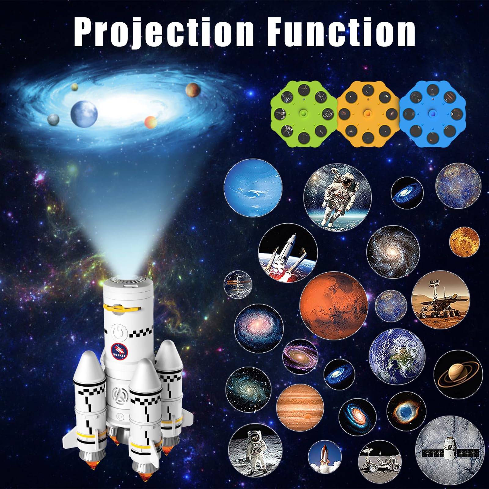 deAO Space Shuttle Rakete Spielzeug mit Licht & Sound, Rauchfunktionen, 5 In1 STEM Wissenschaft Lernspielzeug Projektionslampe Weltraumspielzeug, mit 4 Astronauten, Geschenk (Sky-1)
