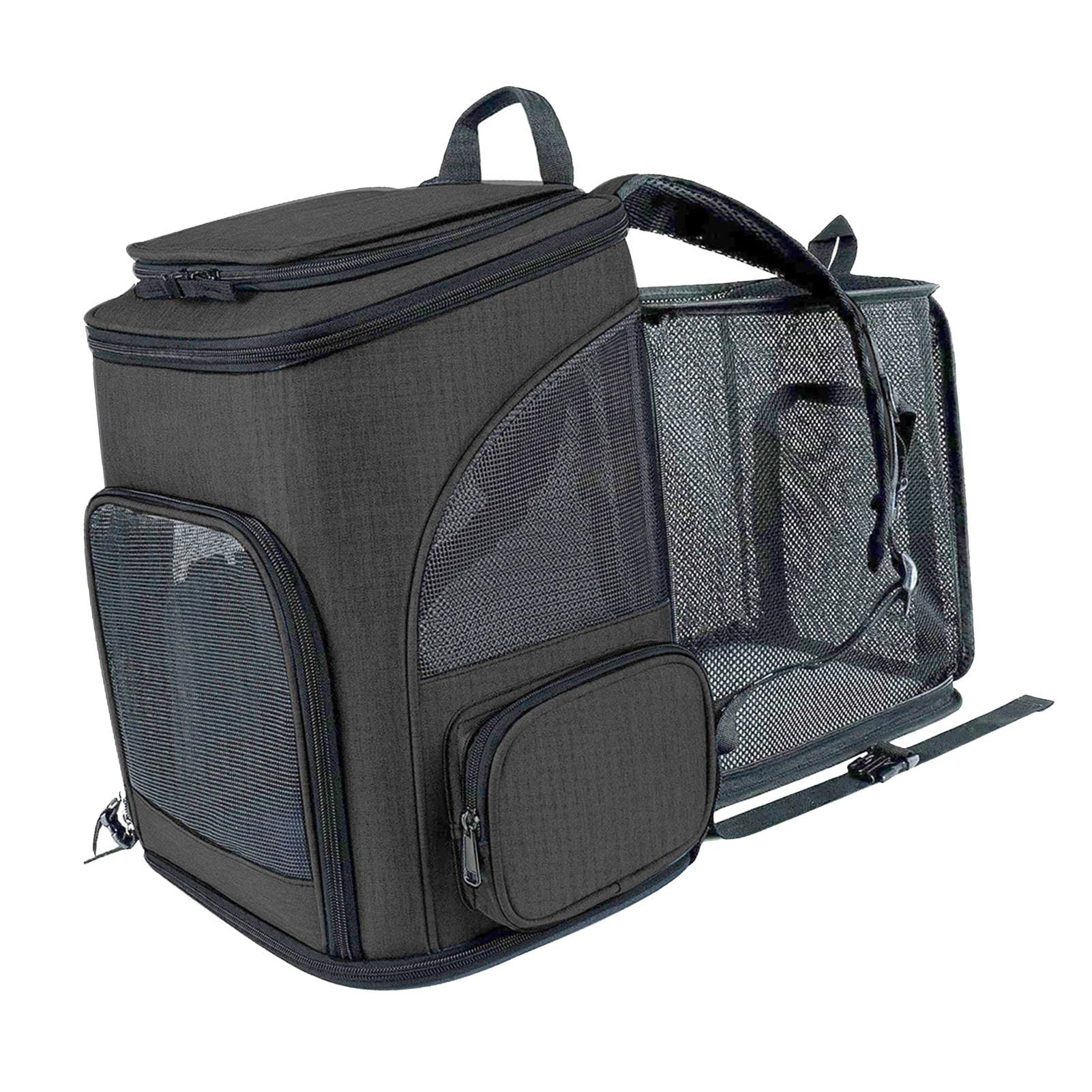 Mochila transportadora para Mascotas, transportadora expandible para Perros y Gatos, Mochila de Viaje Plegable y Transpirable para Mascotas pequeñas y Medianas de hasta 18 Libras (Negra)