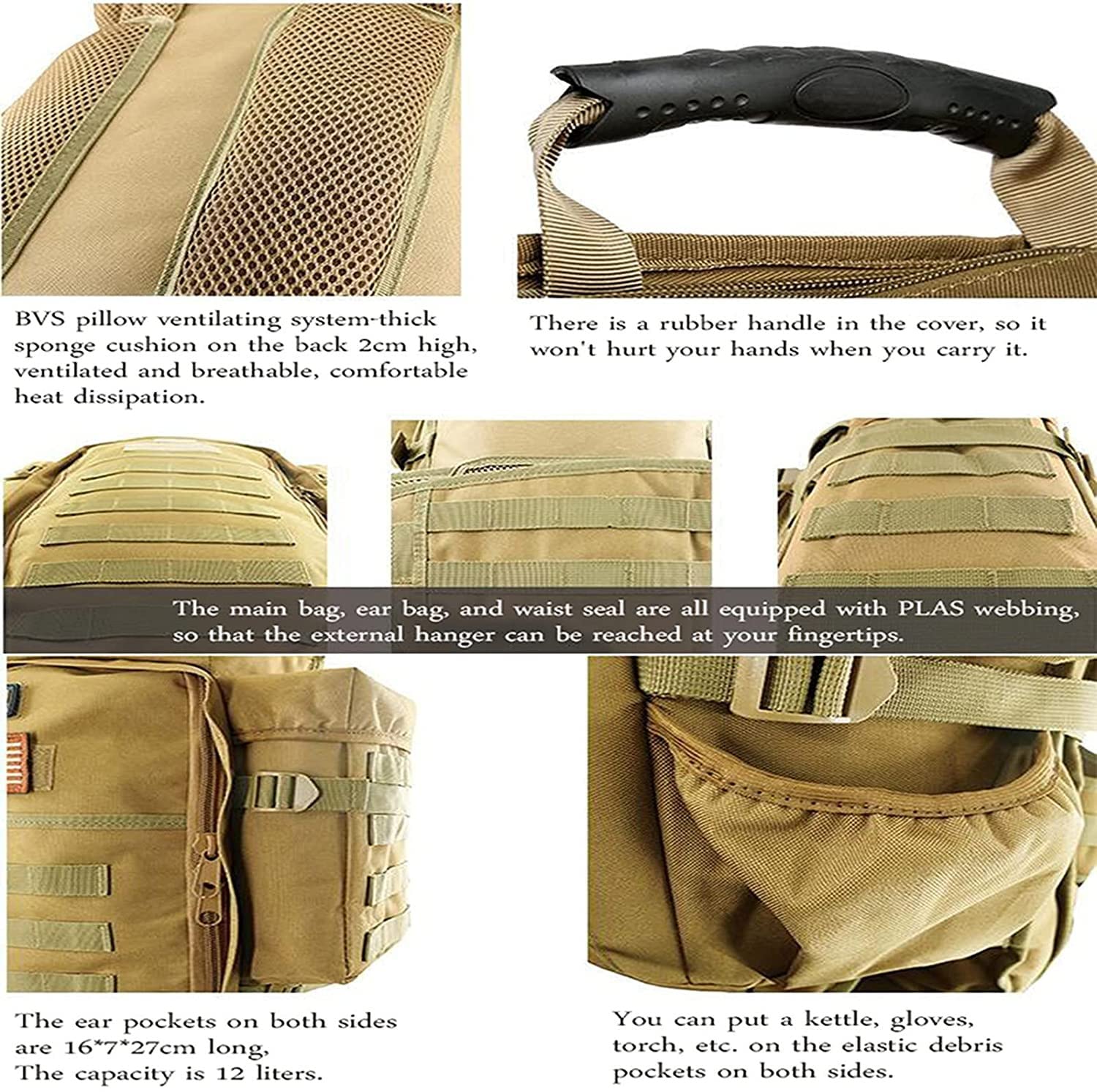 Mochila Táctica de Supervivencia, Paquete de Caza Todo en Uno Táctico Escalable, Mochila Táctica Militar, Mochila de Camping y Senderismo, Camping, Actividades al Aire Libre D