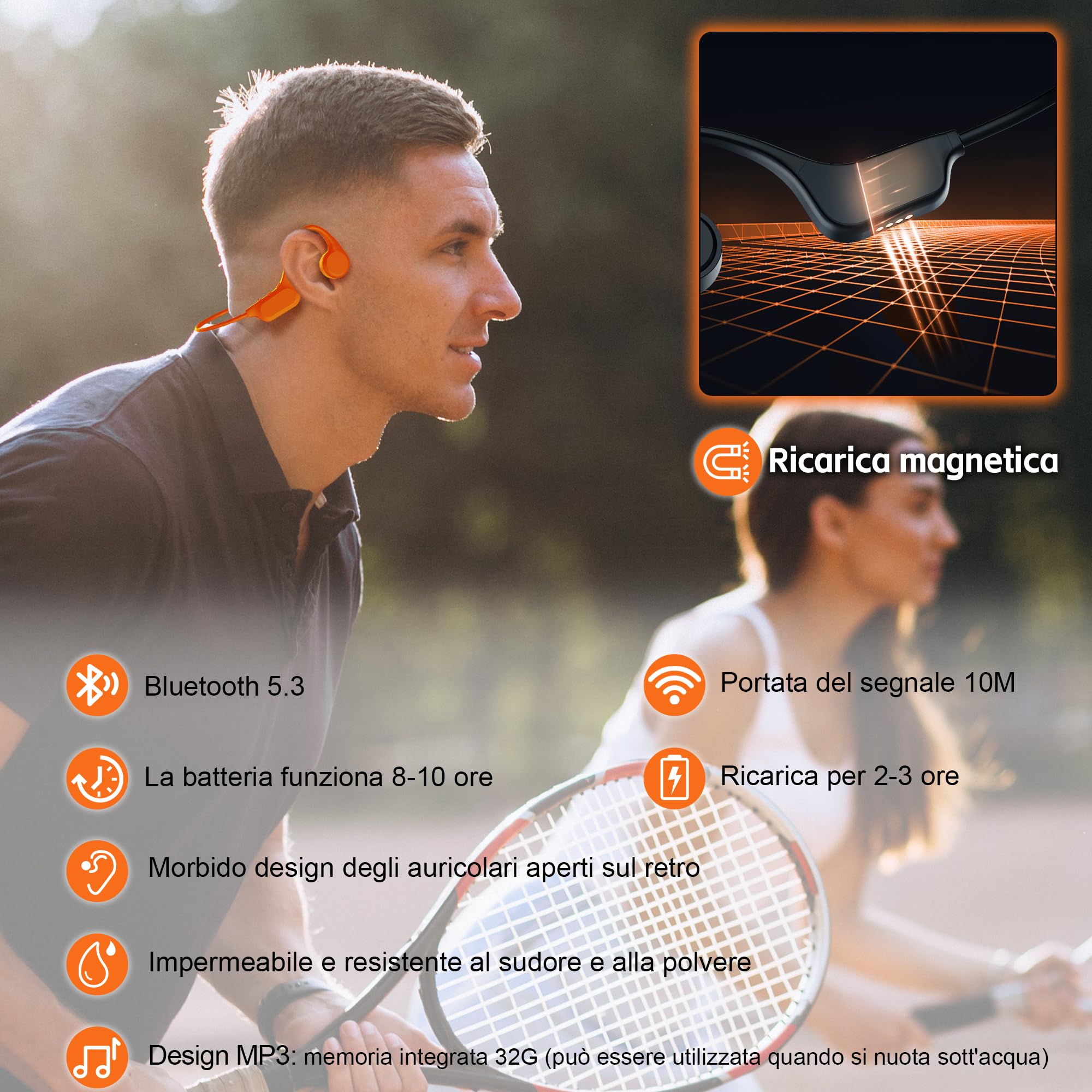 sunvito Cuffie Conduzione Ossea, Auricolari Nuoto Impermeabili IP68, Cuffie Aperte Wireless Bluetooth 5.3, Memoria 32G Integrata per Esercizio all'Aperto, Corsa, Viaggi, Ciclismo, Nuoto