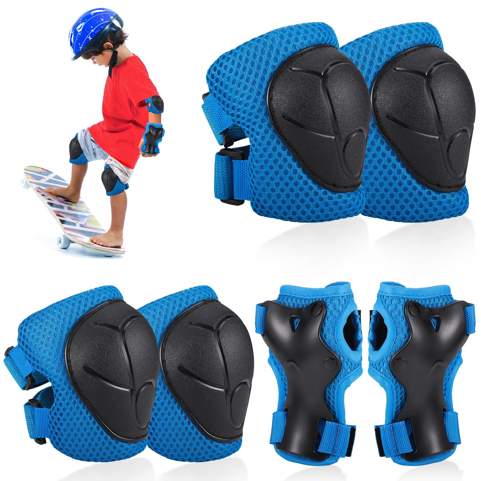 Hejo 6 Pcs Kids knee Pads Elbow Pads, Breathable Guards Protective Gear Set from PE for Children Youth ,With Wrist Pads