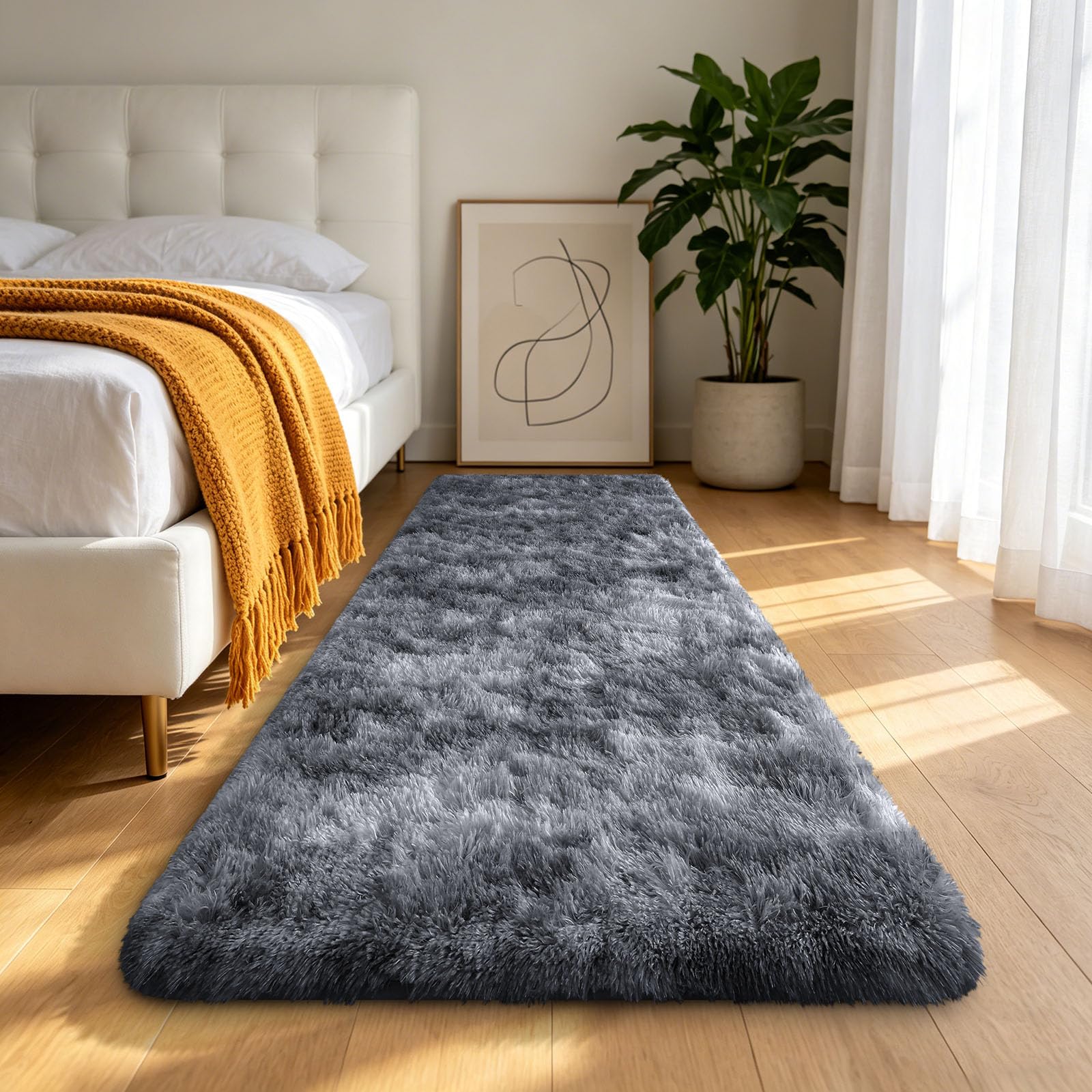 Homaxy Fluffy Runner Rug Hallway, Soft Shaggy Anti Slip Non Shedding Beside Carpet, High Pile Modern Washable Area Rugs for Living Room Kitchen Bedroom, Easy Care Home Decor, 60x100 cm, Dark Grey