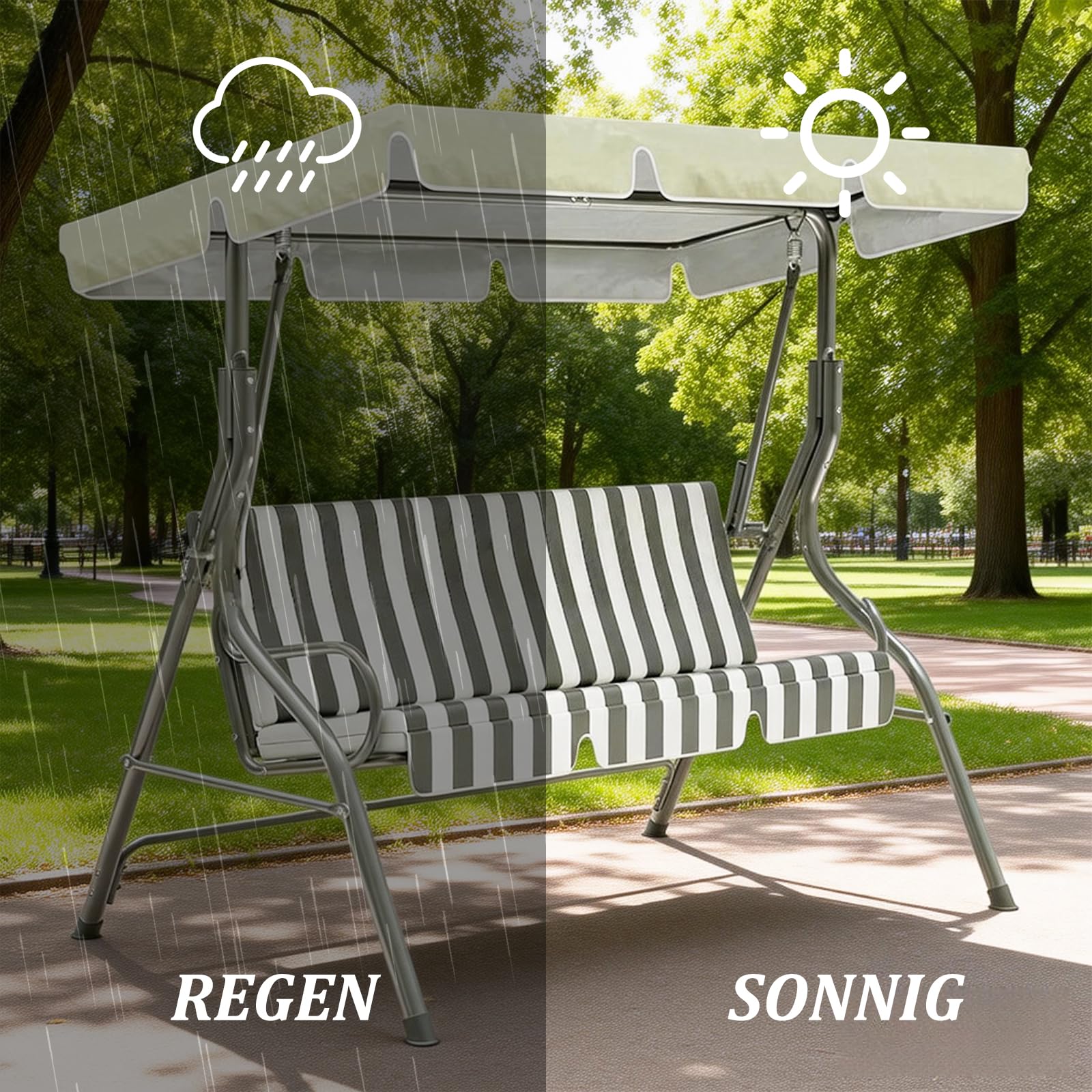 Housse de toit pour balancelle hollywoodienne - Toit universel - Imperméable - Pour balancelle - Blanc crème - 195 x 125 x 15 cm