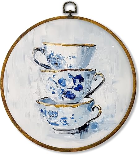 shiviody Lienzo decorativo vintage para cocina francesa, decoración de pared, marco redondo para colgar en la casa de campo, estilo rústico y rural,