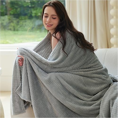 DaysU Manta decorativa reversible de forro polar jacquard con diamantes para sofá, cama, mullida, suave, acogedora, cálida, de microfranela, gris,
