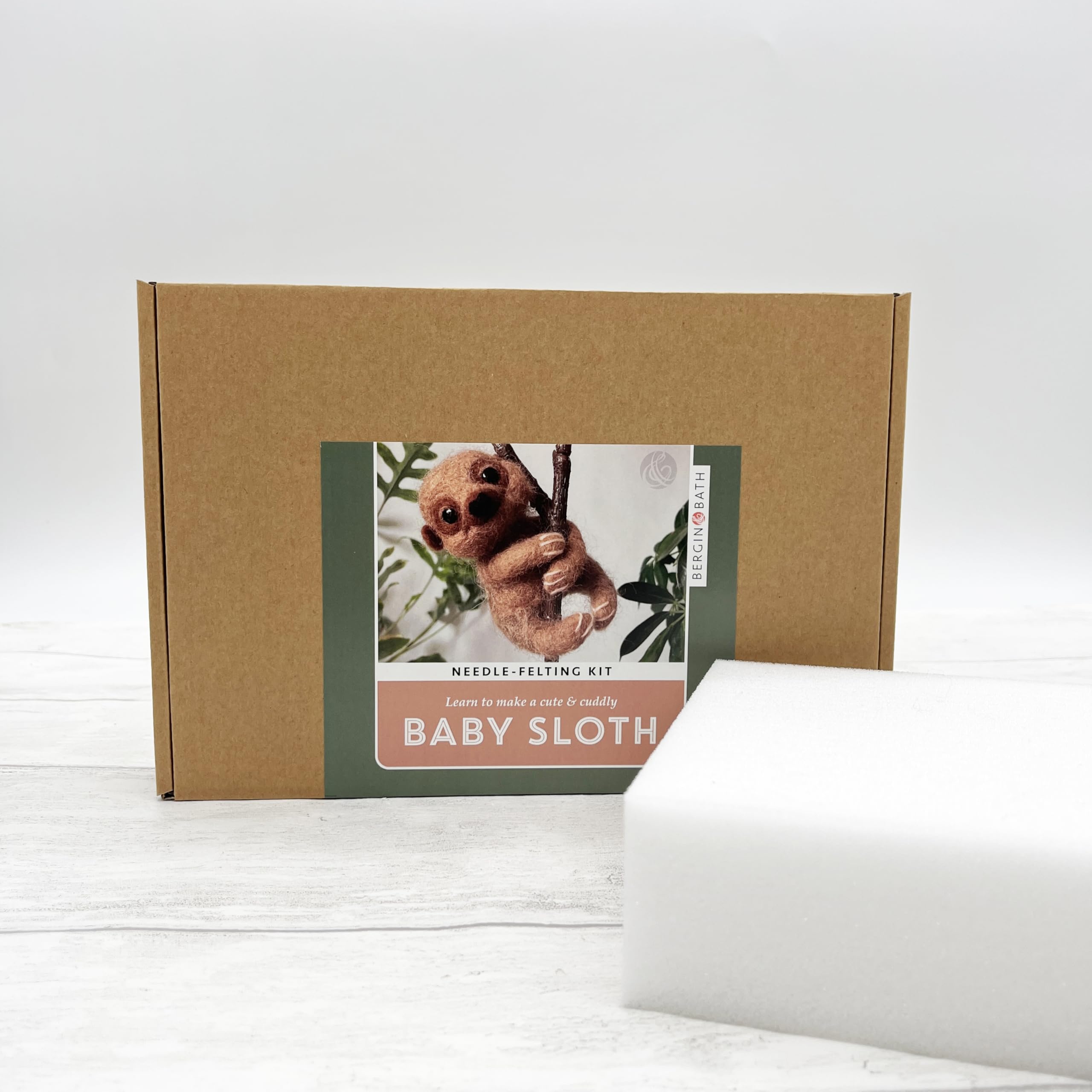Bergin & Bath Pale Brown Needle Felting Kit, Baby Sloth. Make A Sweet Sloth With This Planet Friendly Craft Kit For Adults And Teens. (With Felting Mat)