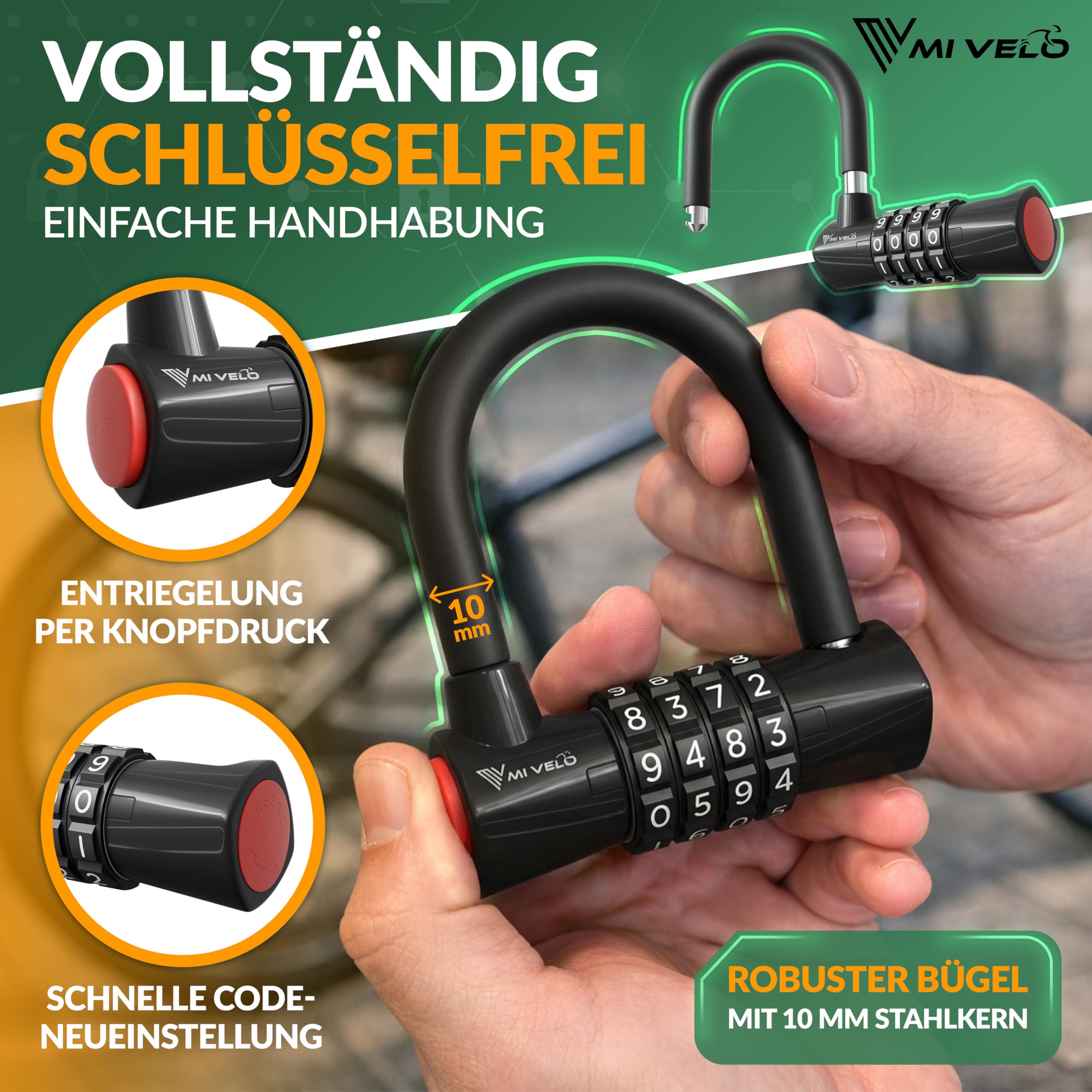 MIVELO Fahrradschloss Kabelschloss 2M lang mit Zahlencode - Schloss mit Stahlkabel für Fahrrad, Gartenmöbel uvm. - 200cm Zahlenschloss mit 10.000 möglichen Kombinationen (2 Meter mit Zahlencode)