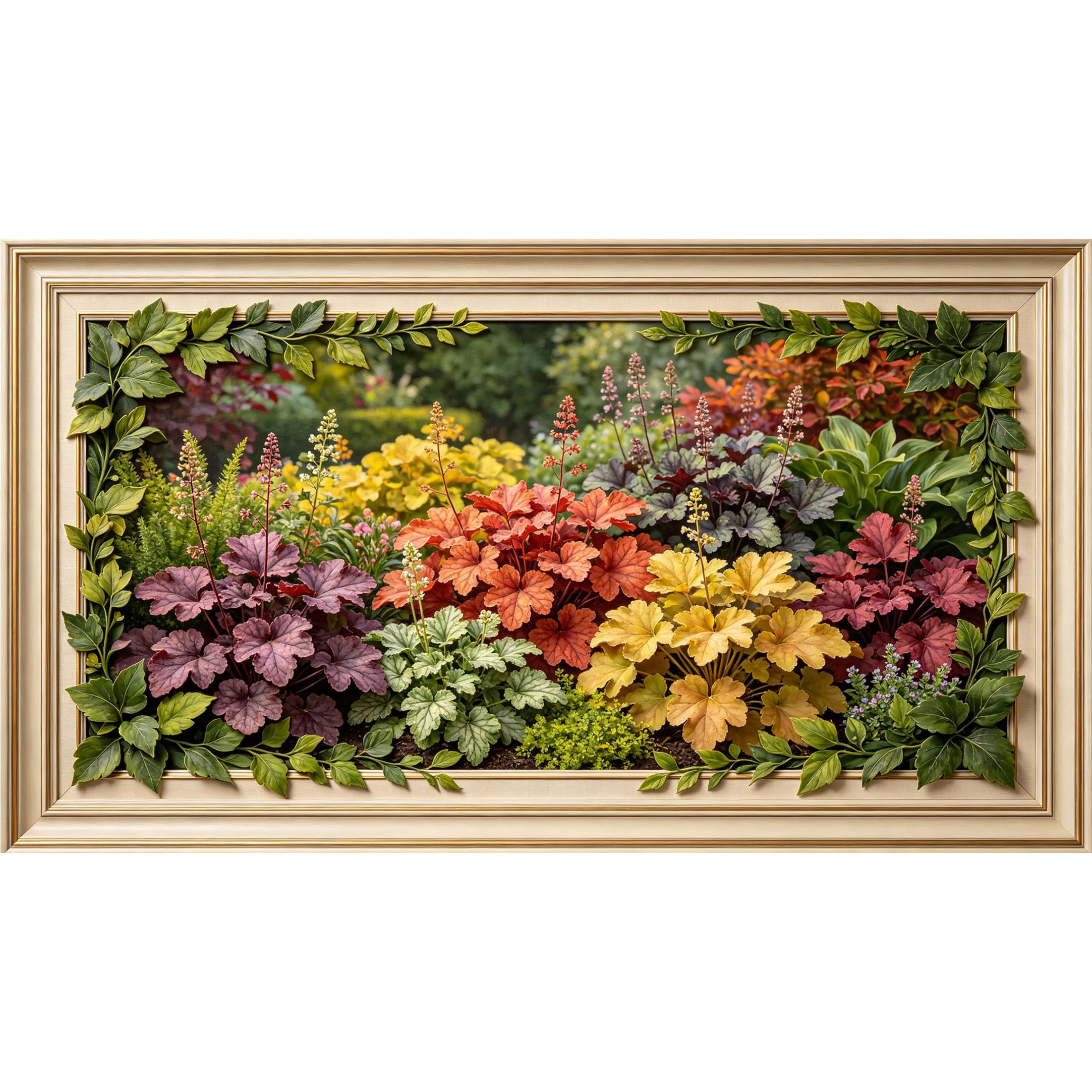 QZLITHOTIC 50x90cm3D Framed Wall Art， Botanical Colorful Garden Foliage Self‑Adhesive Mural， Water‑Activated Peel & Stick Fabric Decor Wall Decal for Bedroom Living Room