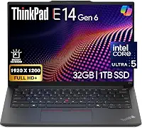 Oemgenuine Lenovo ThinkPad E14 Gen 6 35.6 cm FHD+ Display, Intel Ultra 5-125U (Beats i7-1355U), 32GB DDR5 RAM, 1TB NVMe, teclado retroiluminado, WiFi 6E + BT, Webcam FHD, Windows 11 Pro, laptop