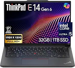 Oemgenuine Lenovo ThinkPad E14 Gen 6 35.6 cm FHD+ Display, Intel Ultra 5-125U (Beats i7-1355U), 32GB DDR5 RAM, 1TB NVMe, teclado retroiluminado, WiFi 6E + BT, Webcam FHD, Windows 11 Pro, laptop