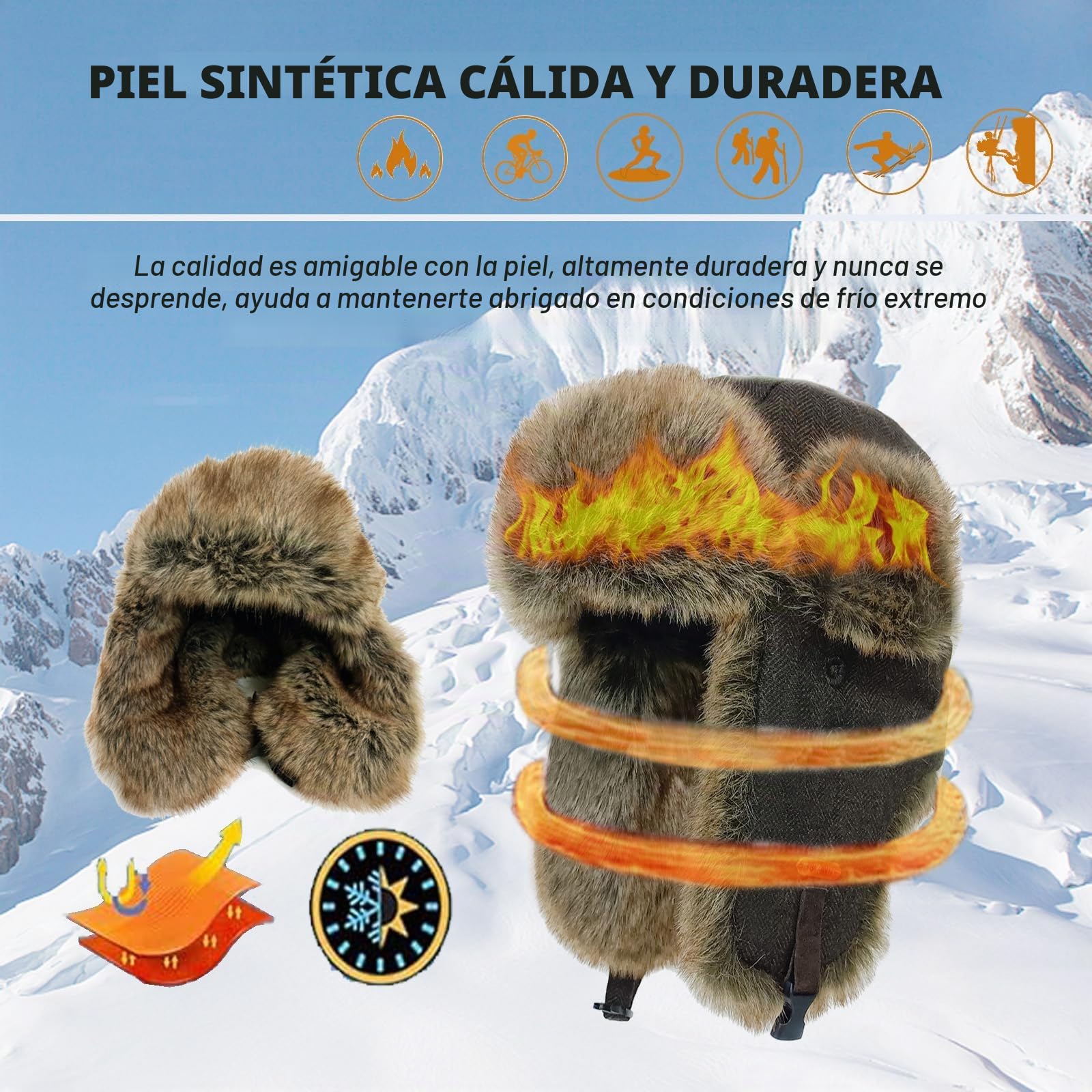 HEYANN Sombrero de invierno de piel sintética, sombrero de piloto de aviador ruso cálido Ushanka para hombre, sombreros de bombardero de invierno para hombres y mujeres con orejeras a prueba de viento