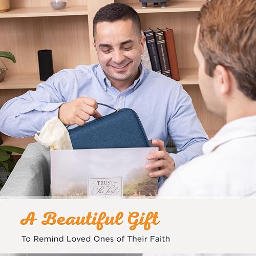 Miniatura 230 de Funda de lona para hombres y mujeres con cremallera para Biblia o libro con asa. Azul marino/Be Still