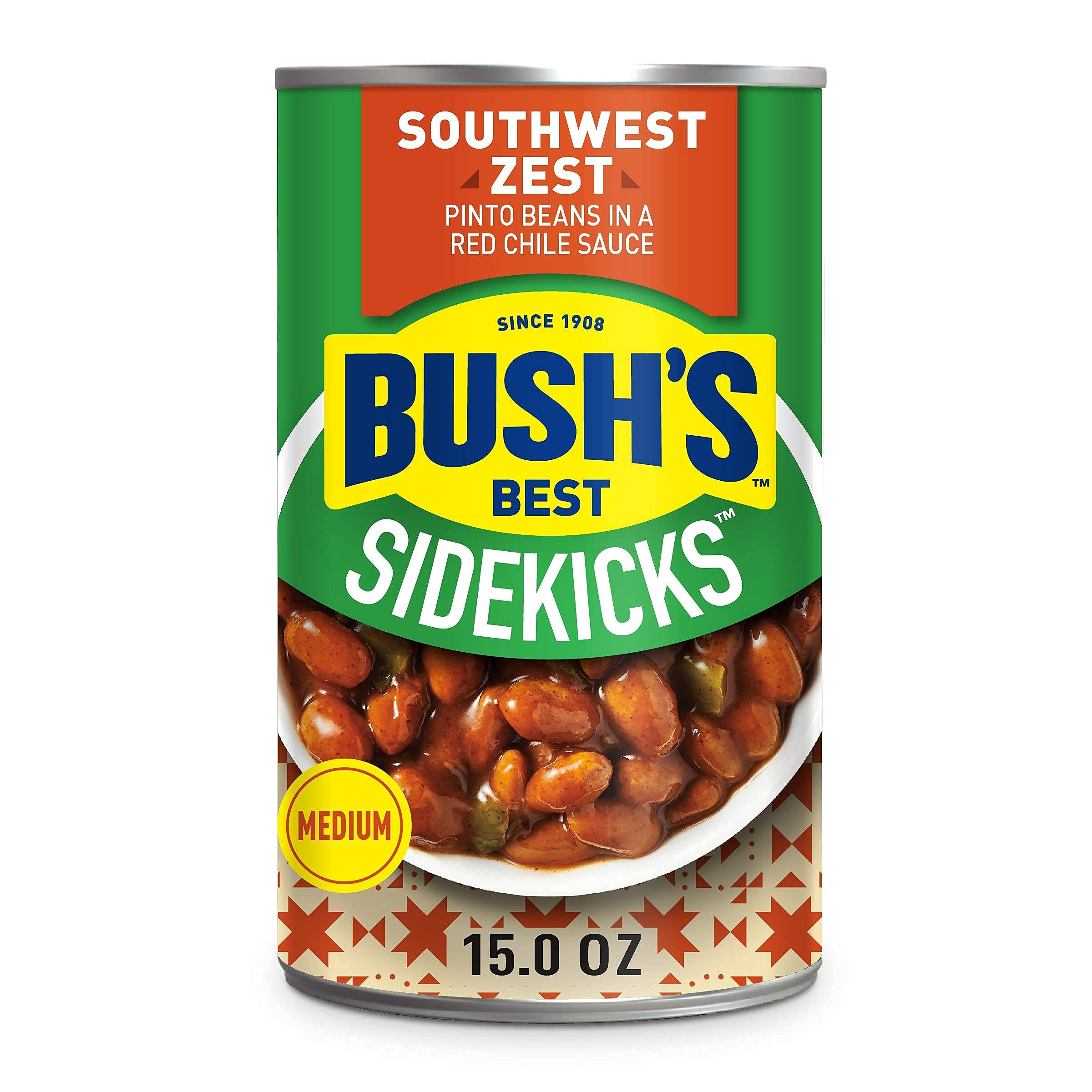 Bush's BestSouthwest Zest Pinto Beans, Source of Plant Based Protein and Fiber, Low Fat, Gluten Free, Made with Red Chili Sauce With Jalapenos, 15 Oz (Pack of 6)