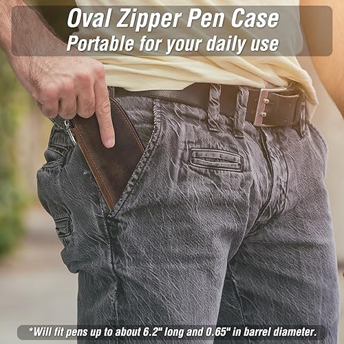 Vista 208 de Top Grain - Estuche organizador de cuero genuino para 12 bolígrafos y lápices, diseño minimalista sólido, hecho a mano, cierre magnético con cajón