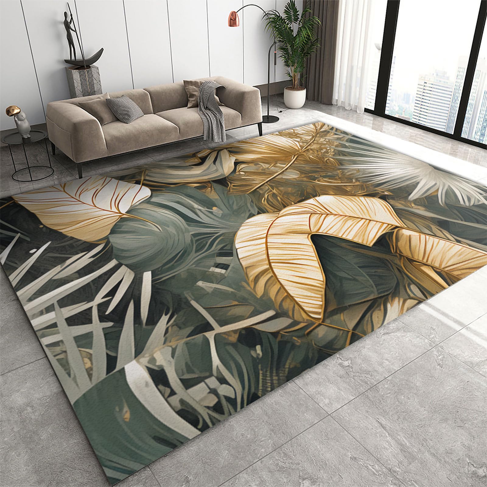 Luxury Tropical Plants Area Rugs, Multicolor Foliage Living Room Rug, Home Decor Carpet Easy to Clean Machine Washable for Bedroom Bedside Dining Room Laundry Room Dorm Office Play Mat-70 x 140 cm