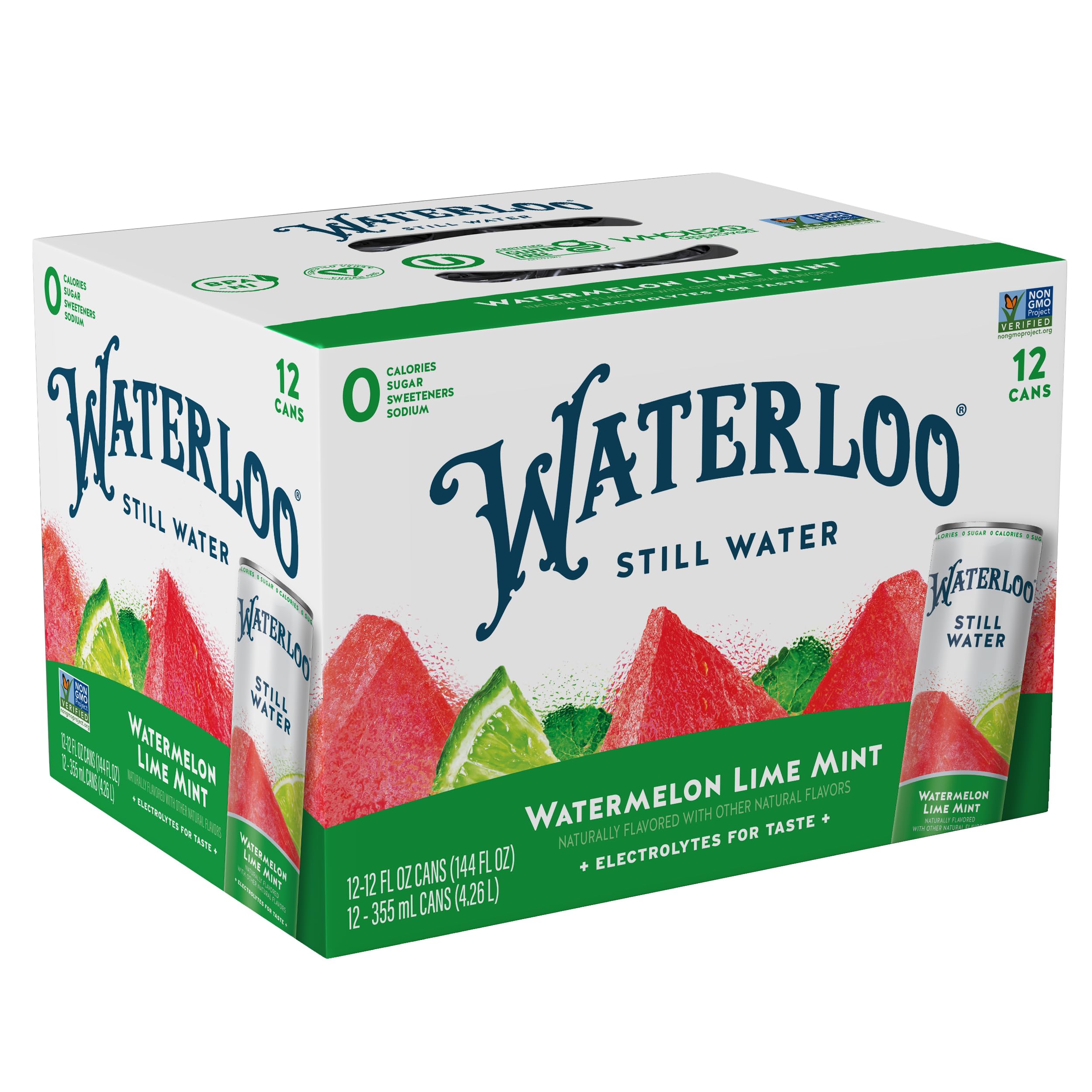 Waterloo Still Water, Watermelon Lime Mint Naturally Flavored Purified Water | 12 Fl Oz Cans (Pack of 12) – Zero Calories and Zero Sugar or Sweeteners