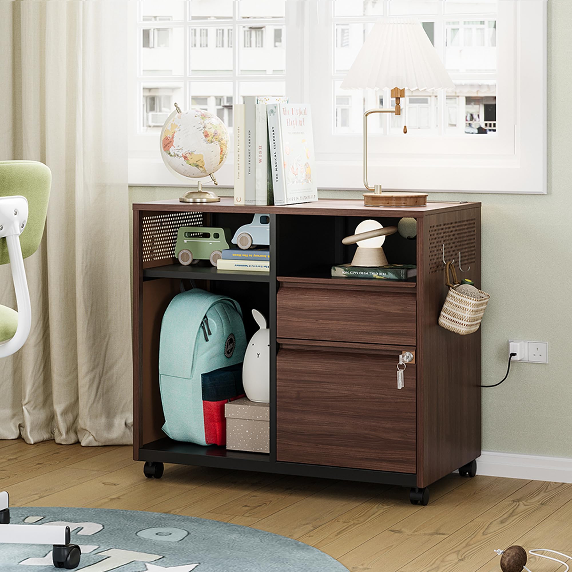 Letaya Mobile 2 Drawer File Cabinet with Lock, Metal Lateral Printer Stand Filing Storage Cabinets with Shelves for Home Office-A4/F4/Letter