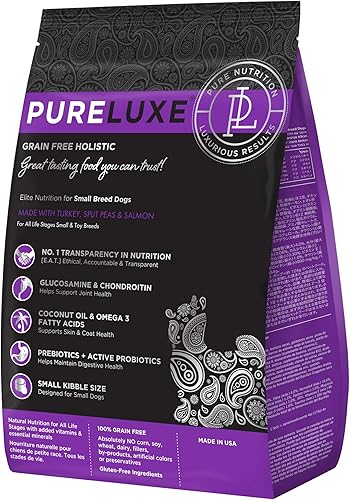 PURELUXE Alimento para perros sin granos ni gluten, pavo, guisantes divididos y salmón Elite Nutrition, para perros de raza pequeña en todas las