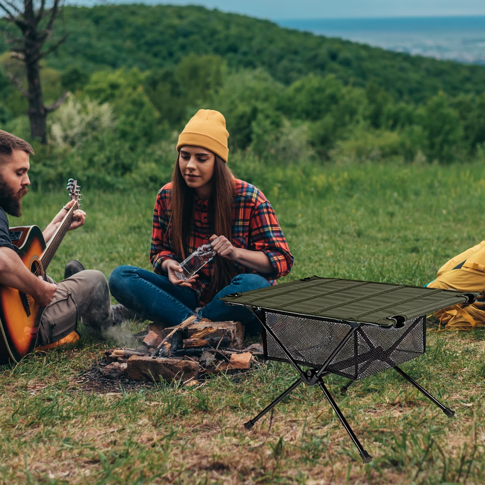 PORFOYO Campingtisch Klappbar, Camping Tisch Mit Tragetasche Und Netztasche, 60 X 40 X 39.5cm Klapptisch Camping, Campingtisch Faltbar Klein, Campings Klapptisch Für Picknick Wandern Reisen (Grün)