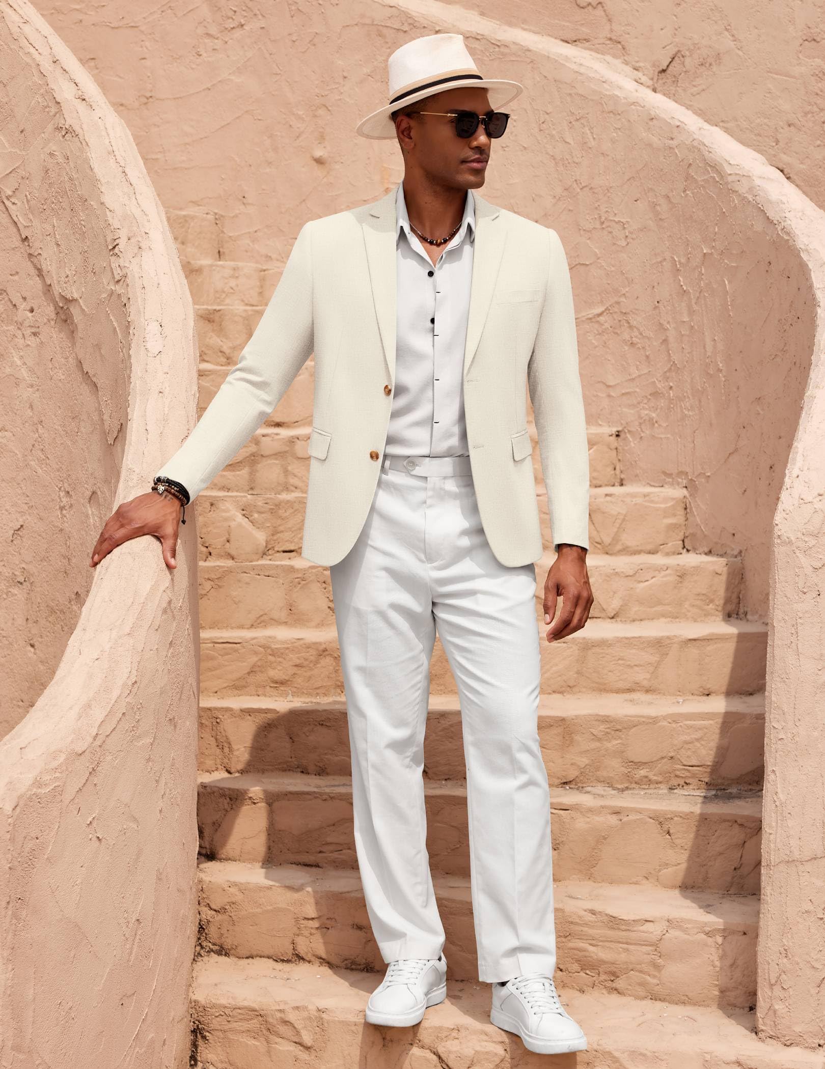 COOFANDY Blazer décontracté en coton et lin léger pour homme - Veste de sport à deux boutons