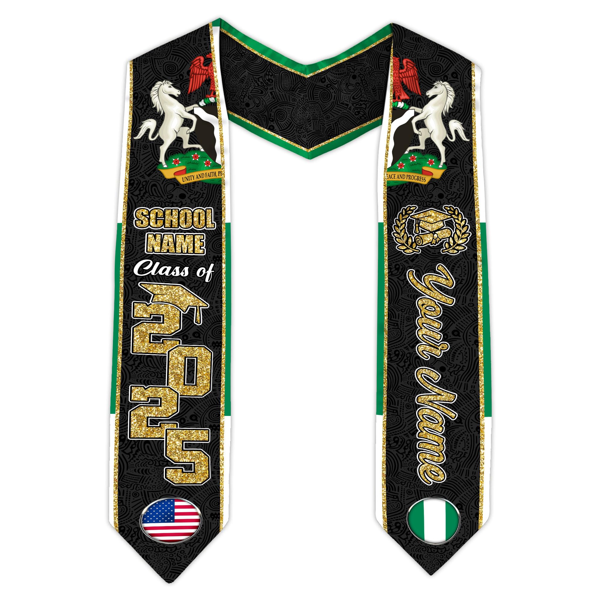 MonkeyVan Custom Nigerian Graduation Sash, Nigeria Graduation Stole Customize, Nigerian American Flag Graduation Sash 2025 Nigeria 11