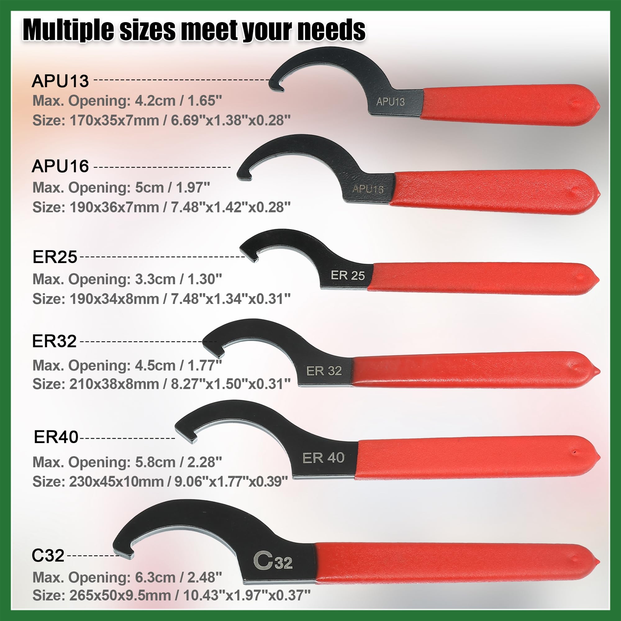 Motoforti 6pcs Coil Over Wrench Shock Spanner Adjustable C Shape Wrenches Tool Long-lasting, Black, Red, 8.27"x1.50"x0.31" - Image 3