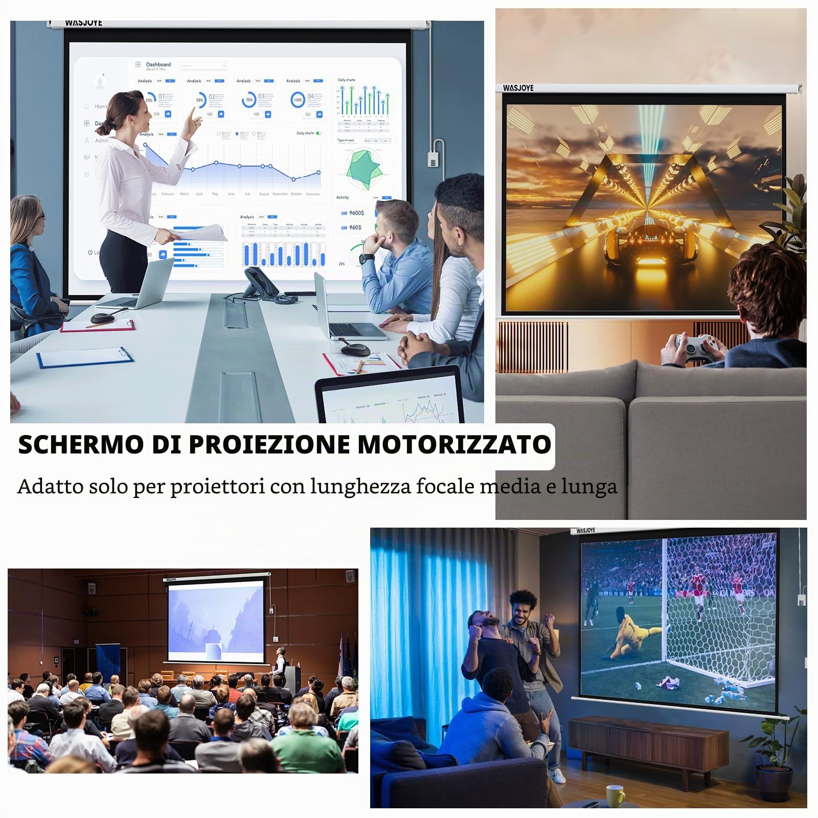 WASJOYE 120 "Schermo Proiettore Motorizzato Diagonale Elettrico Proiezione Automatica 16: 9 Telo Videoproiettore HD 8K per il Gioco per Uffici di Cinema Home Theater Projector Screen W/telecomando